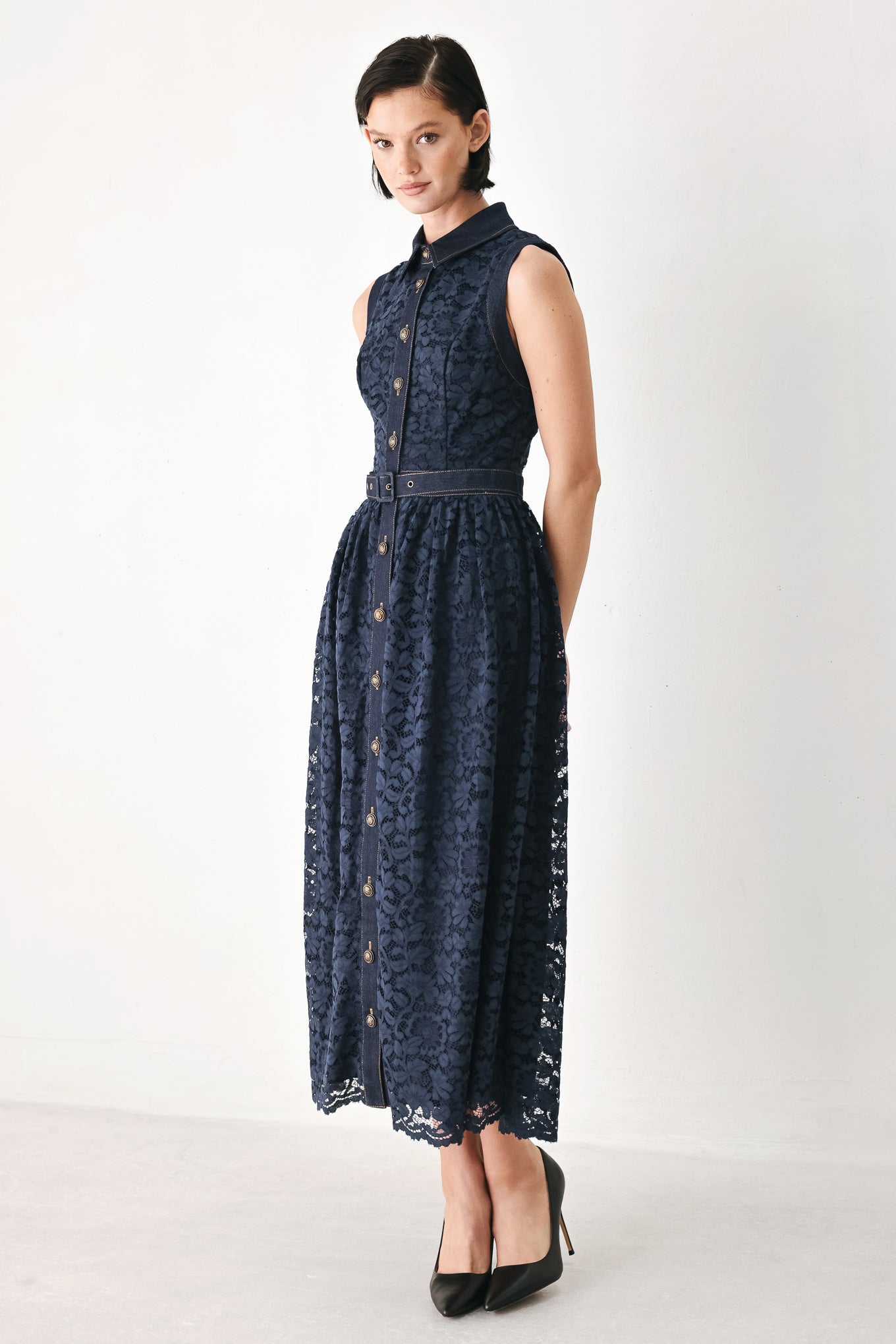 EVENING LACE CHAPTER WOVEN MIDI DRESS Flying Tomato