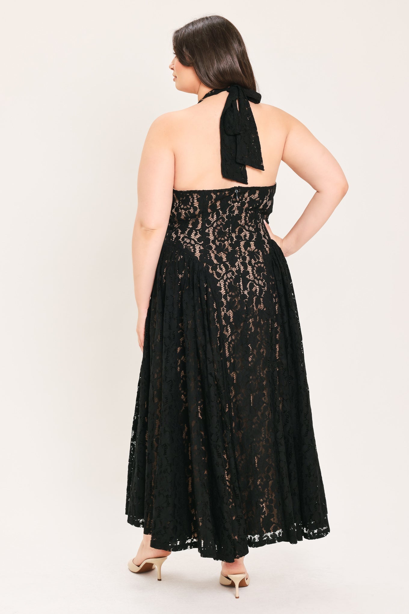 MIDNIGHT GARDEN HALTER WOVEN LACE MIDI DRESS Flying Tomato