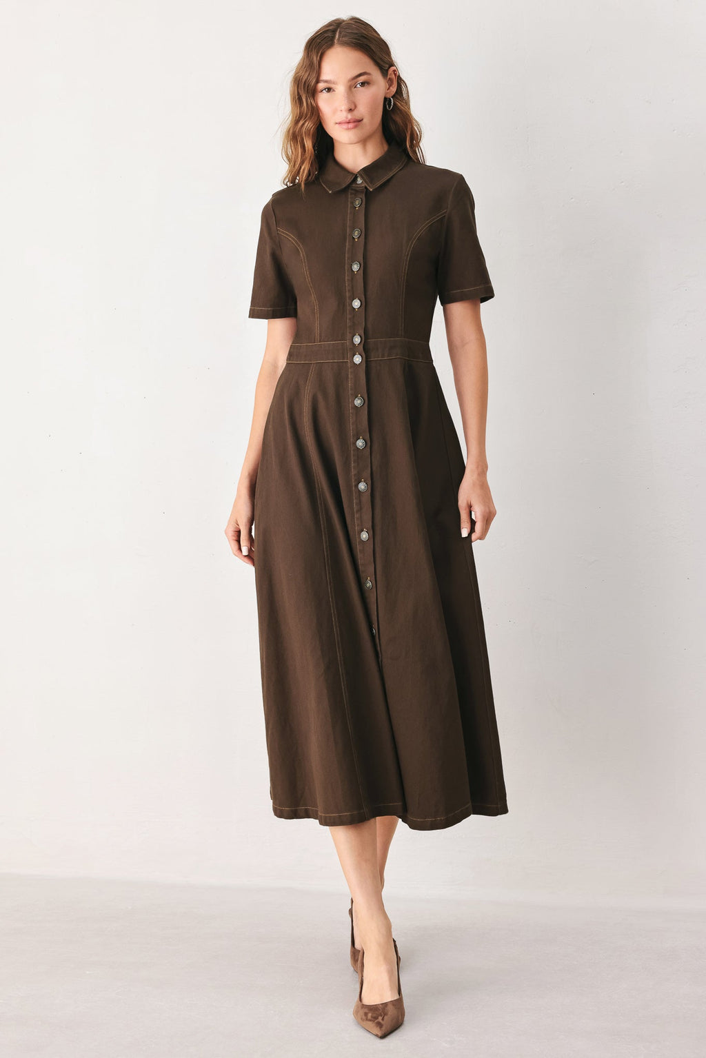 BARK BROWN VINTAGE WOVEN MIDI DRESS Flying Tomato