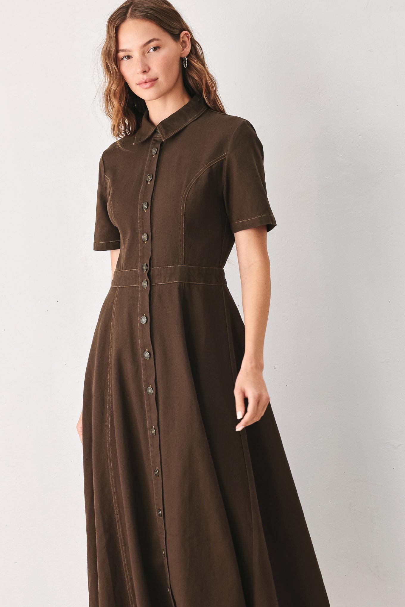 BARK BROWN VINTAGE WOVEN MIDI DRESS Flying Tomato