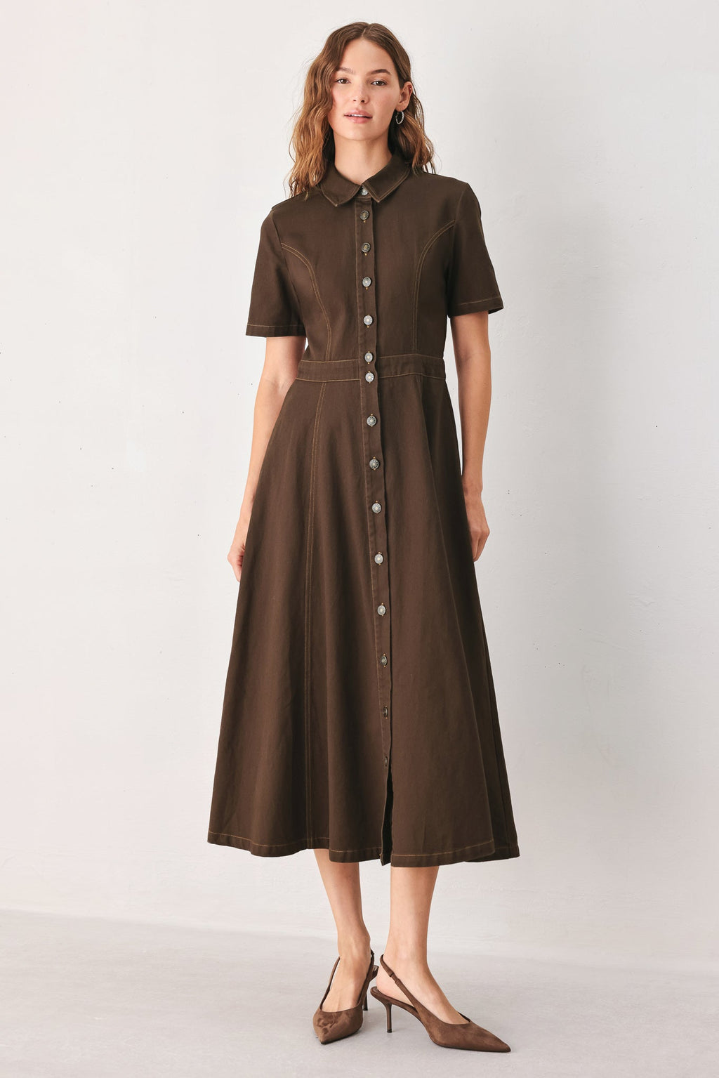 BARK BROWN VINTAGE WOVEN MIDI DRESS Flying Tomato