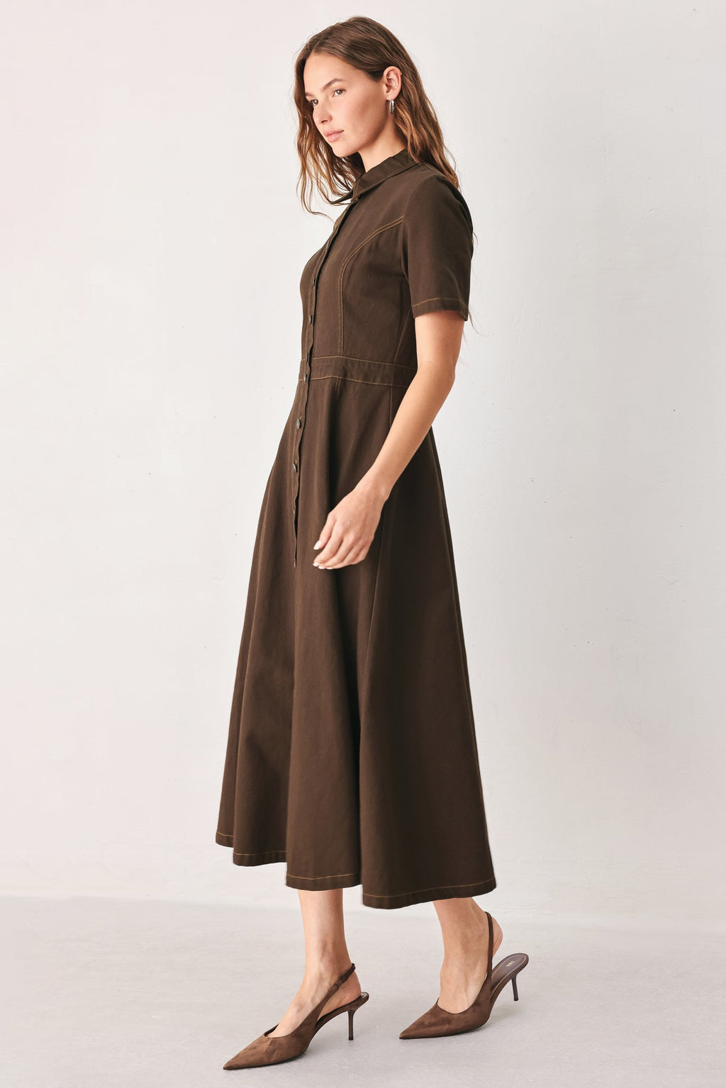 BARK BROWN VINTAGE WOVEN MIDI DRESS Flying Tomato