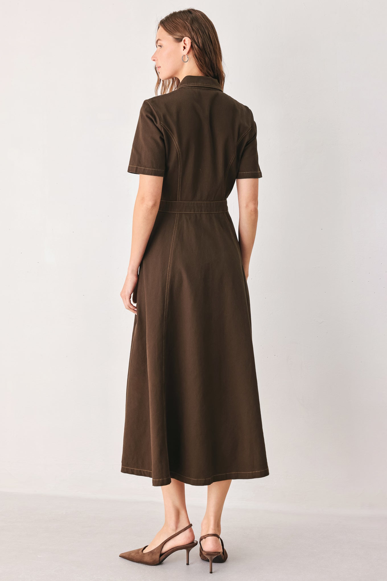 BARK BROWN VINTAGE WOVEN MIDI DRESS Flying Tomato