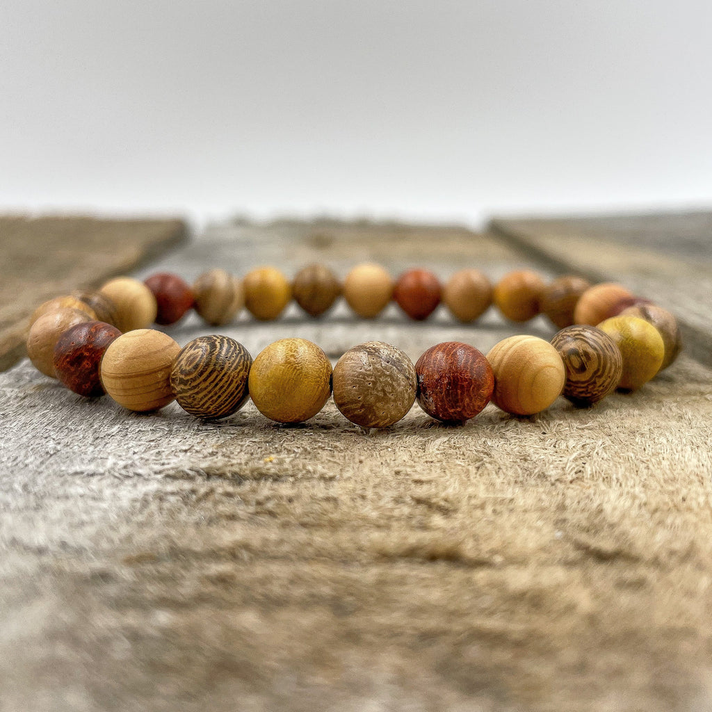 Union - All Mixed Up Red, Yellow, Brown Wood Mala Beaded Bracelet Everwood Original
