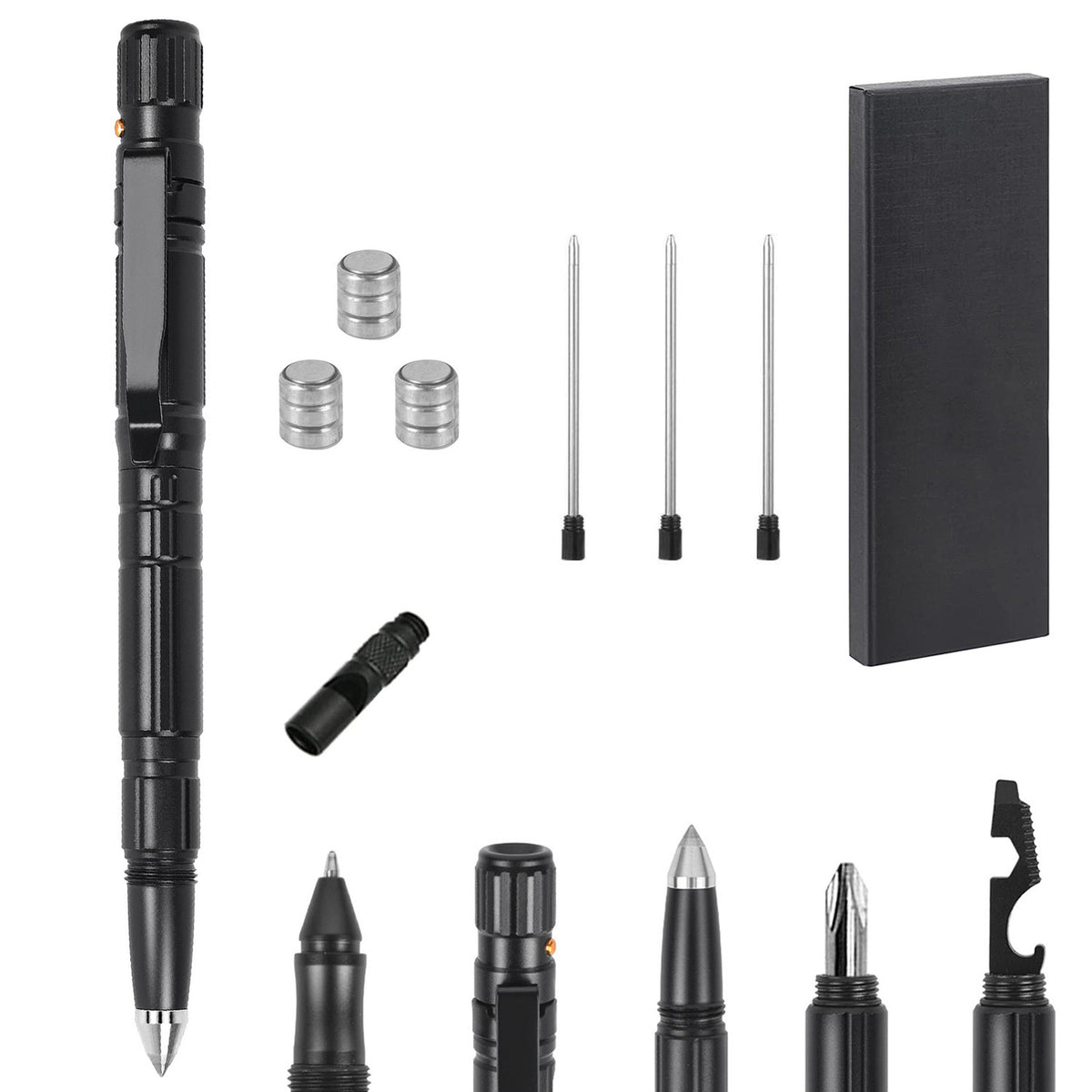11 In 1 Tactical Pen Gear Set Multi-tool Survival Pen Set Cool Gadget Gift for Men EDC Glass Breaker LED Flashlight Ballpoint Pen Whistle Ink Refills Best Product Finds