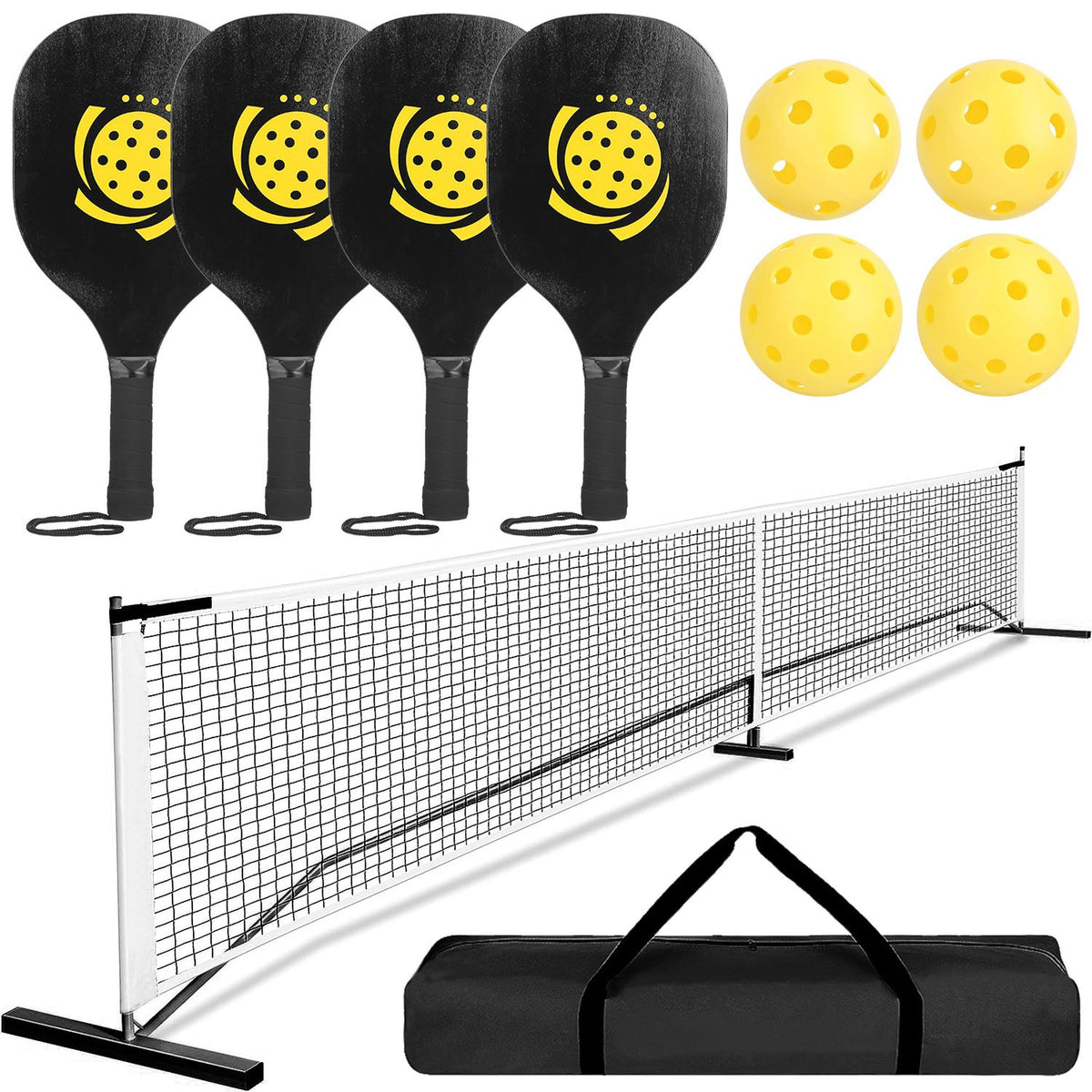 Portable Pickleball Net Set 22ft Regulation Size Net Pickle Ball Net System with 4 Pickleballs 4 Paddles Carrying Bag for Driveway Backyard Best Product Finds