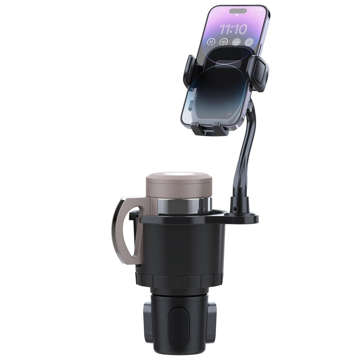 2 In 1 Car Cup Phone Holder Automotive Drink Holder with 360° Rotating Gooseneck Phone Mount Adjustable Base Fit for Most Phones Cups Vehicles Best Product Finds