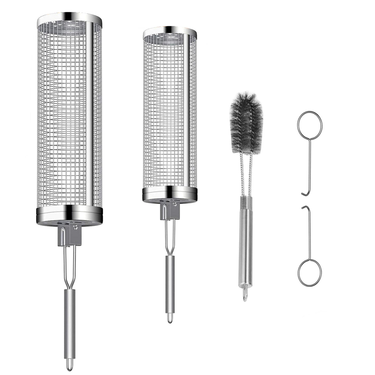 2Pack Rolling Grill Baskets BBQ Net Tubes Stainless Steel Barbecue Grill Grates with 2 Handles 2 Hooks Cleaning Brush for Vegetable Fish Meat Food Cam Best Product Finds