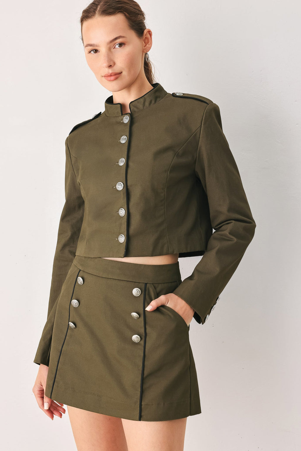 OLIVE CADET WOVEN CROP JACKET Flying Tomato