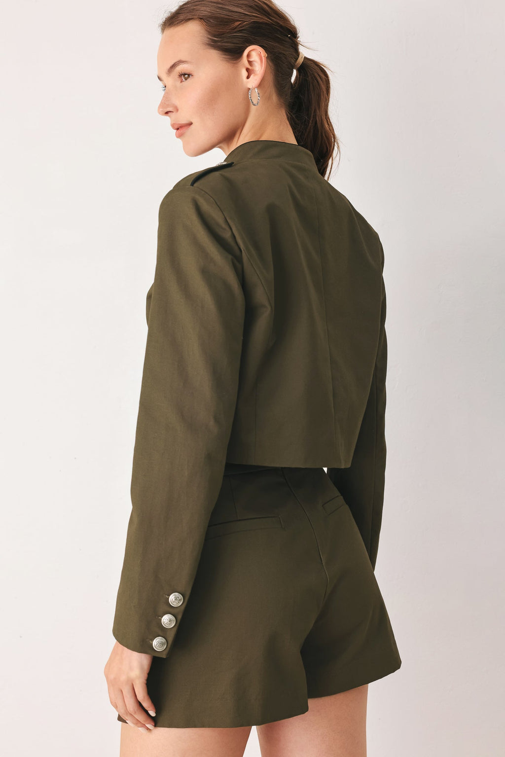 OLIVE CADET WOVEN CROP JACKET Flying Tomato