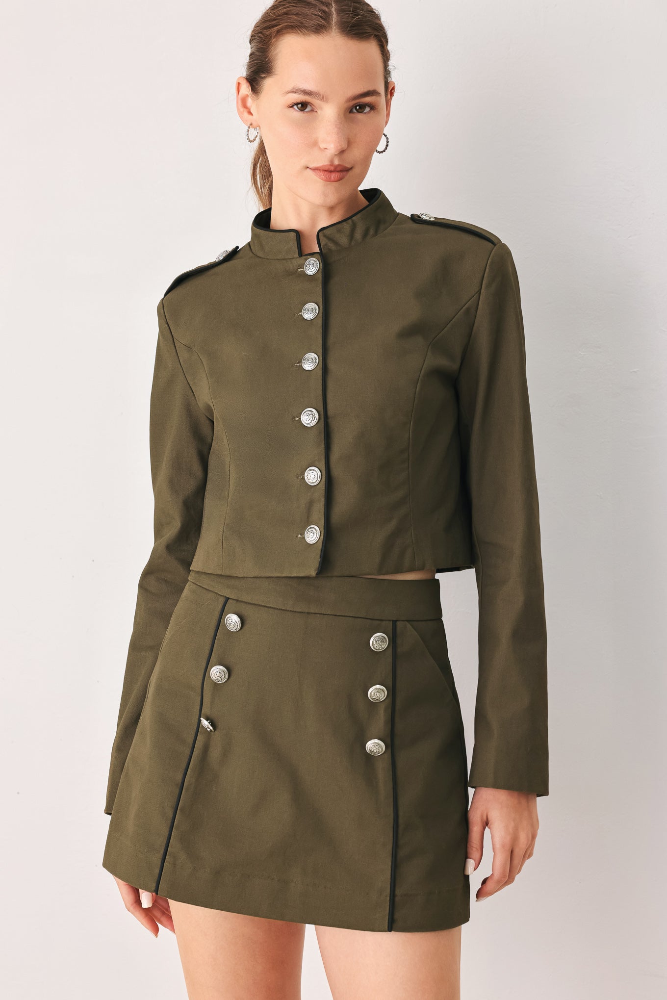 OLIVE CADET WOVEN CROP JACKET Flying Tomato