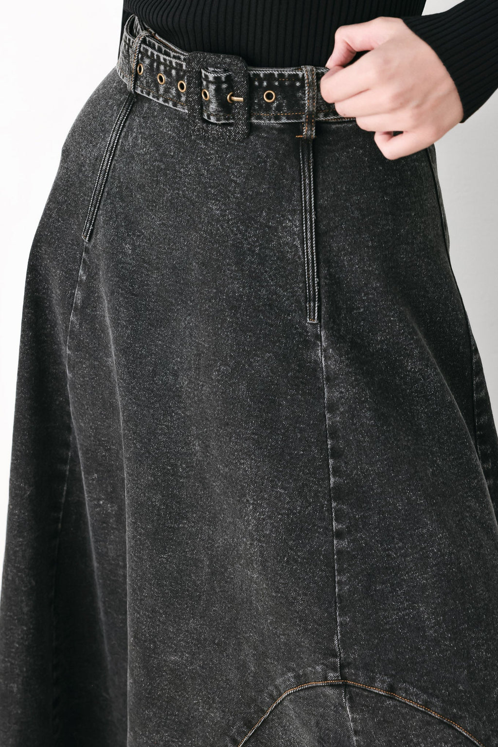 SHADOW STITCH ROMANCE DENIM MIDI SKIRT Flying Tomato