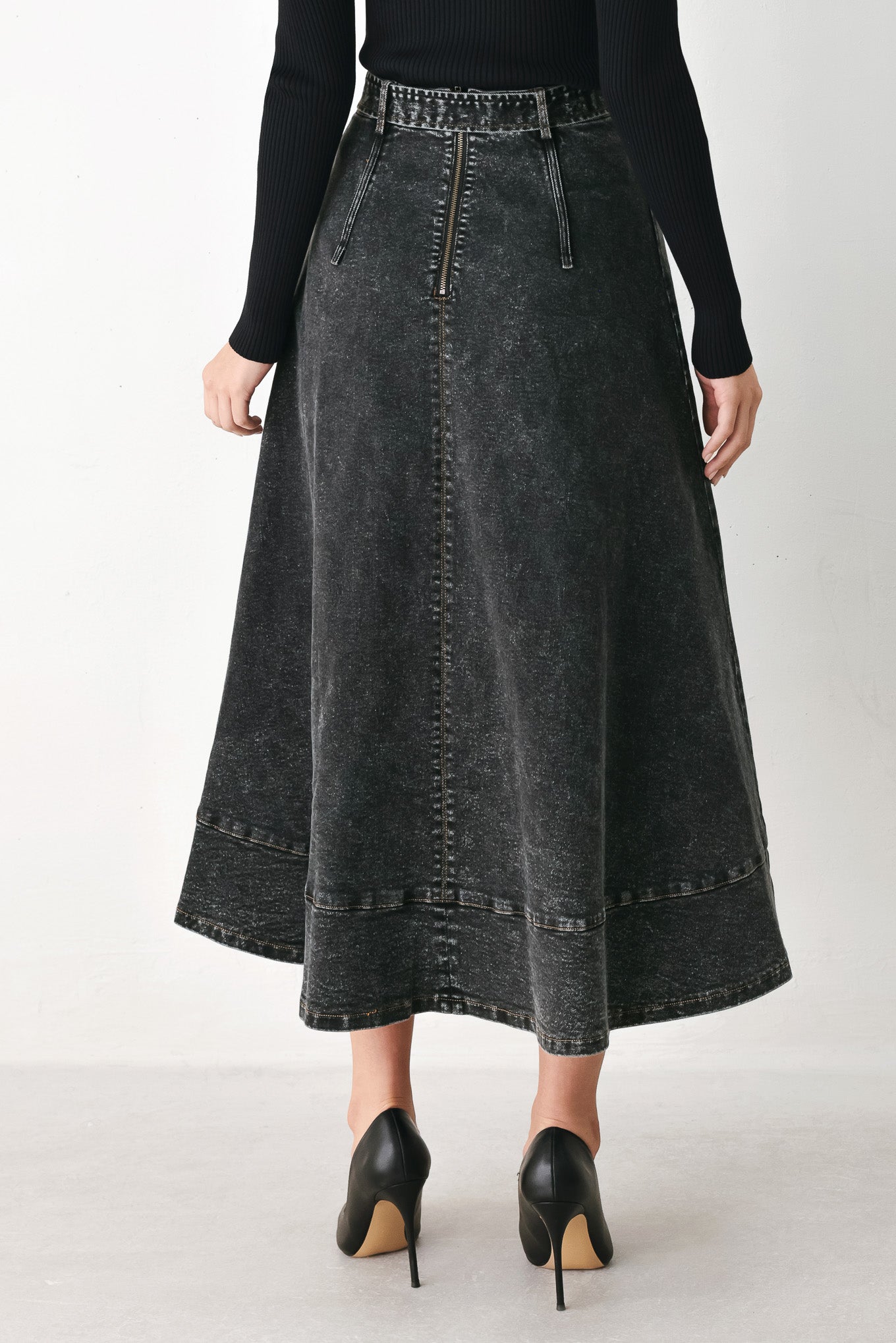 SHADOW STITCH ROMANCE DENIM MIDI SKIRT Flying Tomato