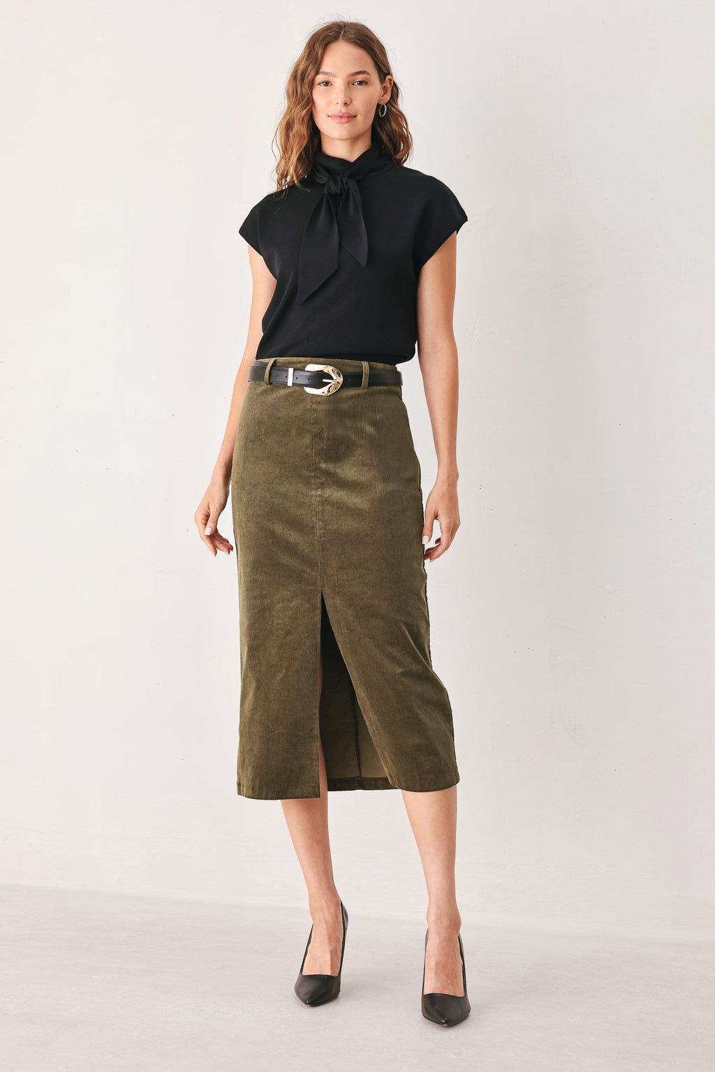 FERNWOOD BUCKLE-BELT MIDI SKIRT Flying Tomato