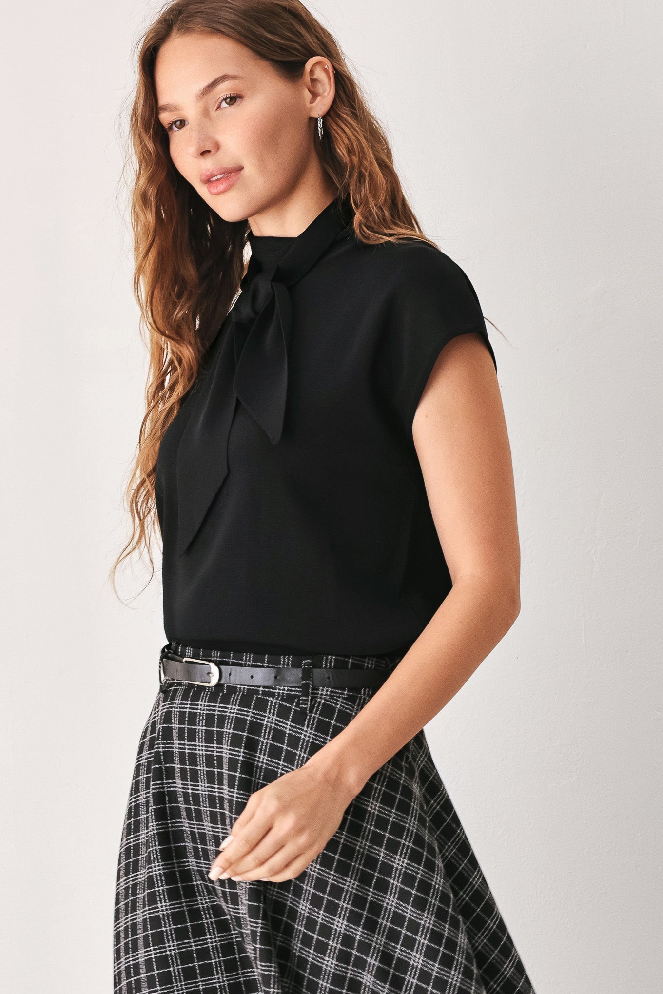 MONOCHROME CHECK FULL-SWEEP MIDI SKIRT Flying Tomato