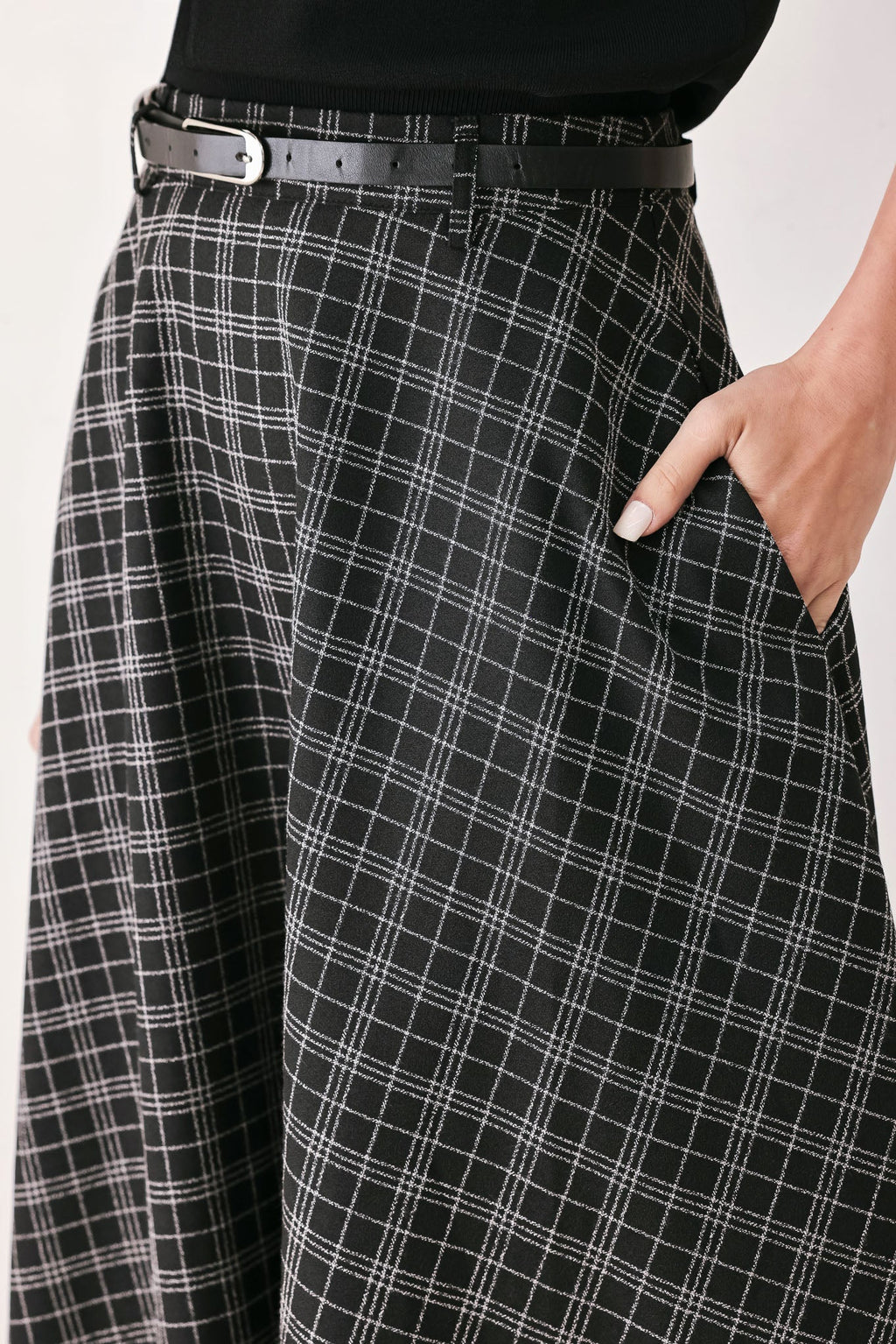 MONOCHROME CHECK FULL-SWEEP MIDI SKIRT Flying Tomato