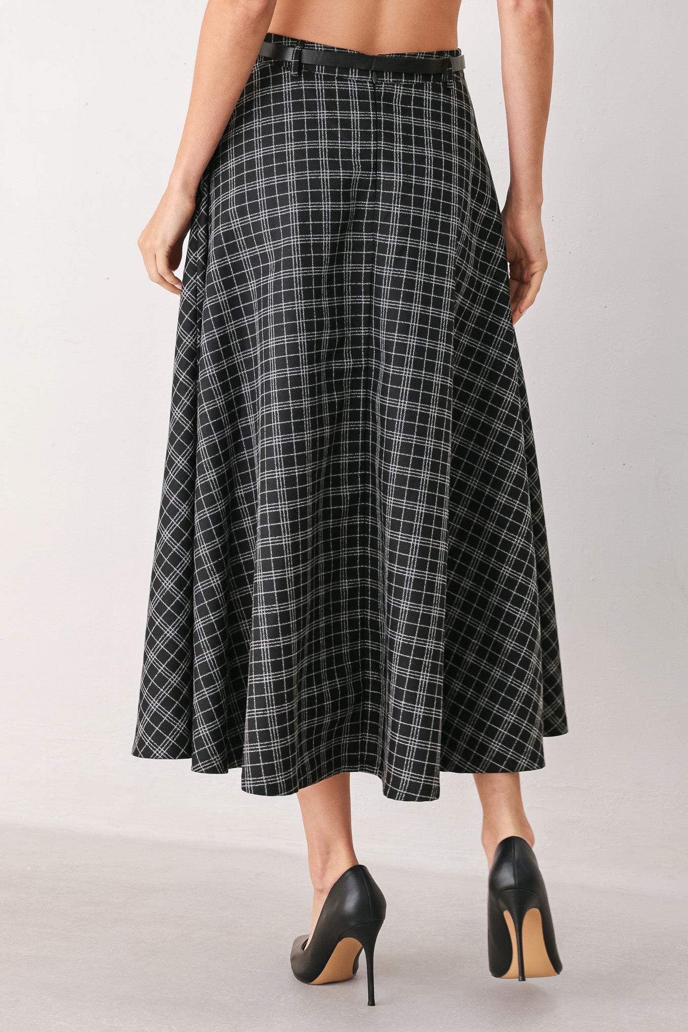 MONOCHROME CHECK FULL-SWEEP MIDI SKIRT Flying Tomato