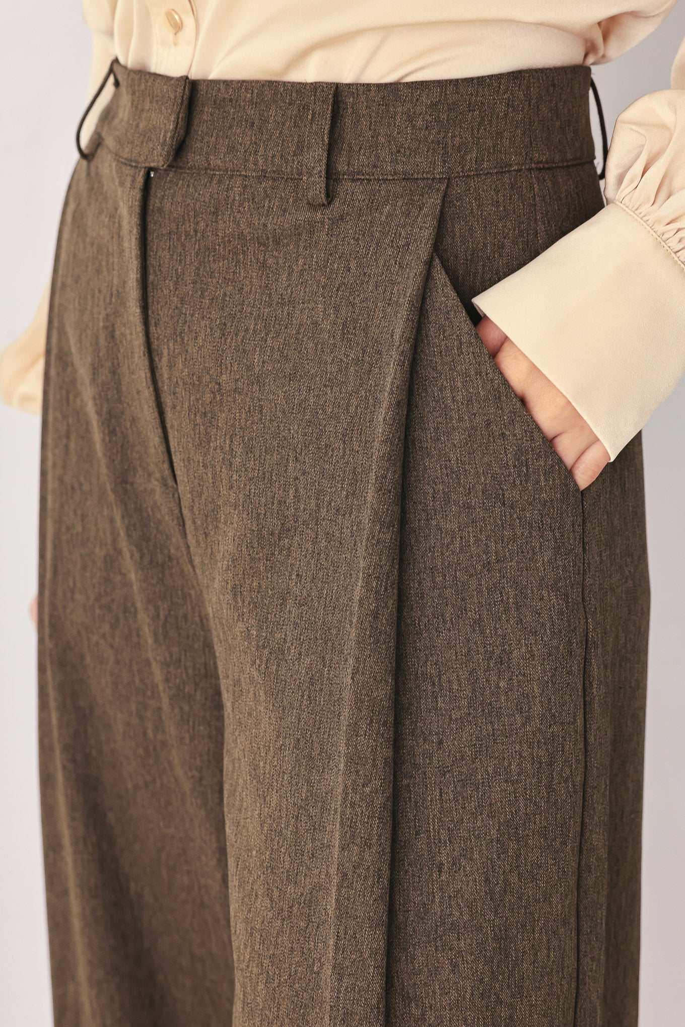 BISTRO BROWN WOVEN WIDE LEG PANT Flying Tomato