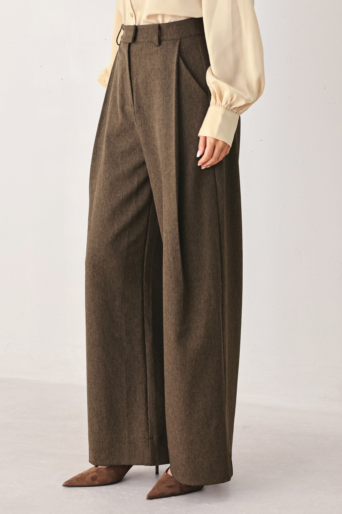 BISTRO BROWN WOVEN WIDE LEG PANT Flying Tomato