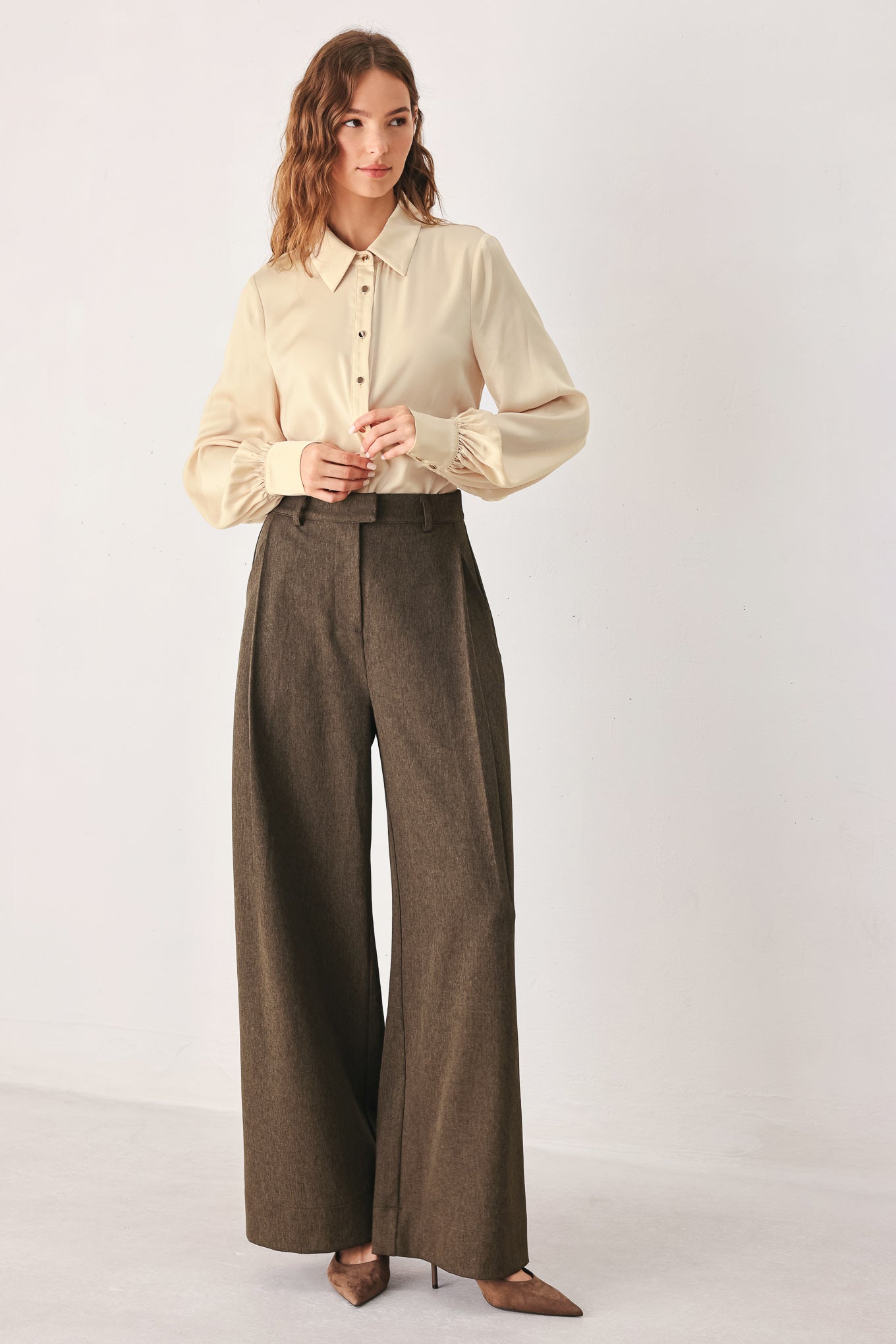 BISTRO BROWN WOVEN WIDE LEG PANT Flying Tomato