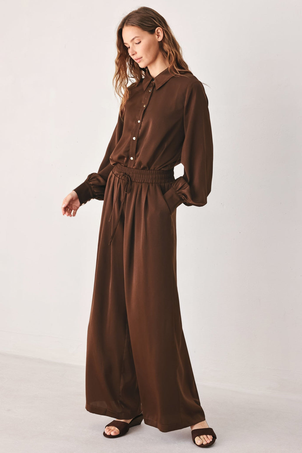 CANYON BROWN ELASTIC WAIST WOVEN PANTS Flying Tomato