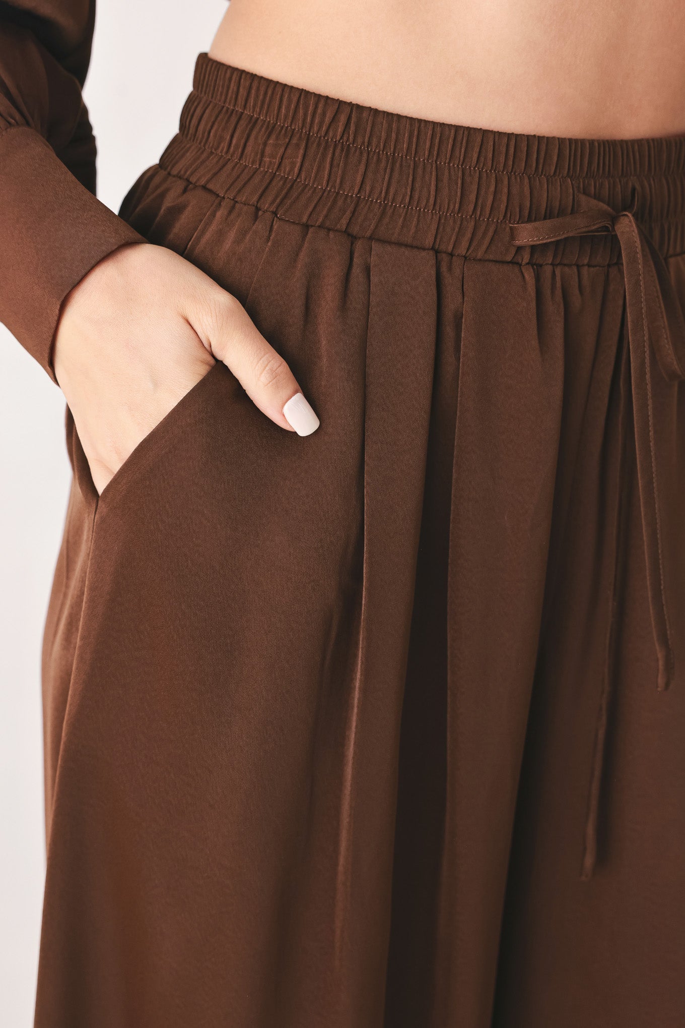 CANYON BROWN ELASTIC WAIST WOVEN PANTS Flying Tomato