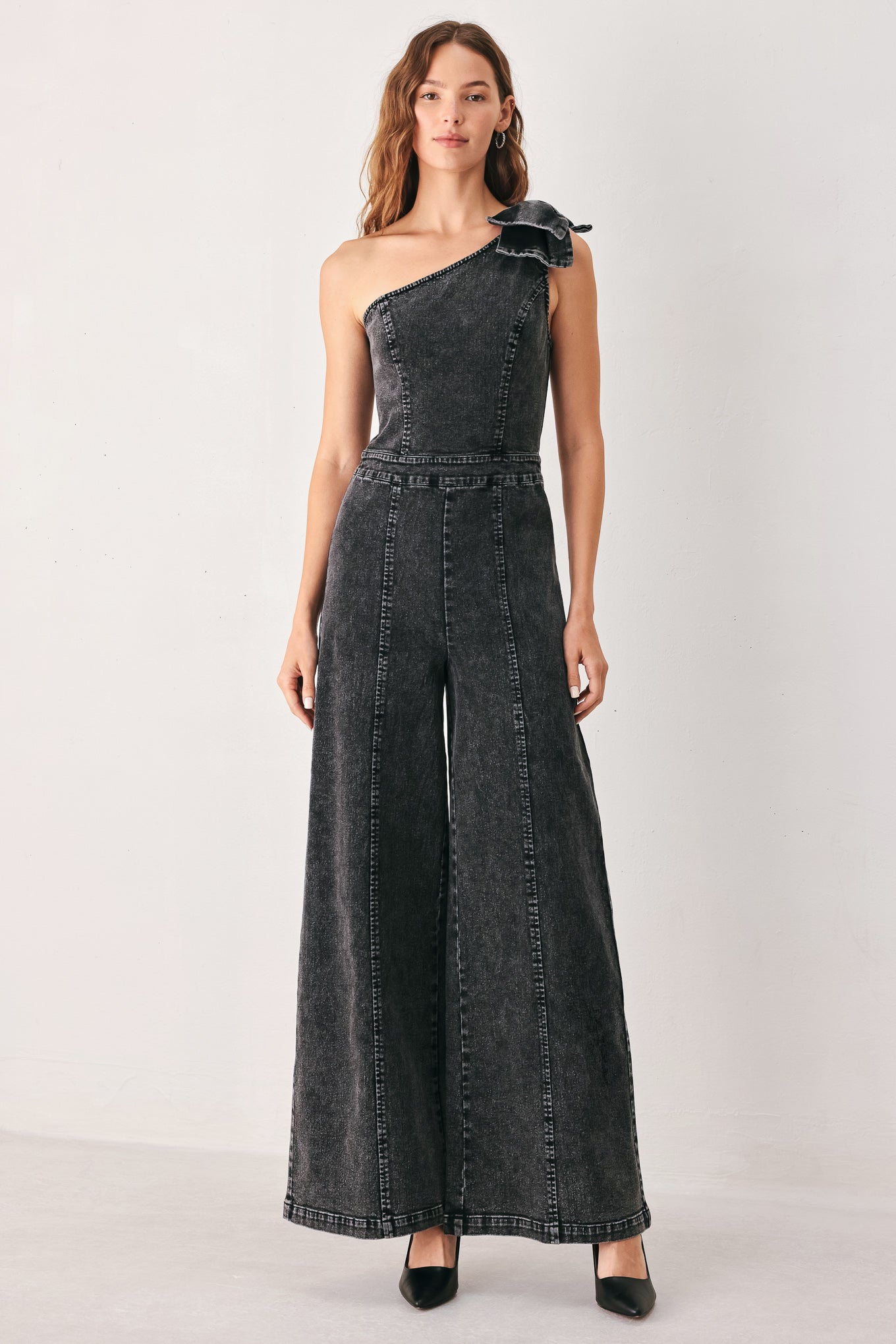 GRAPHITE PETAL EDGE DENIM JUMPSUIT Flying Tomato