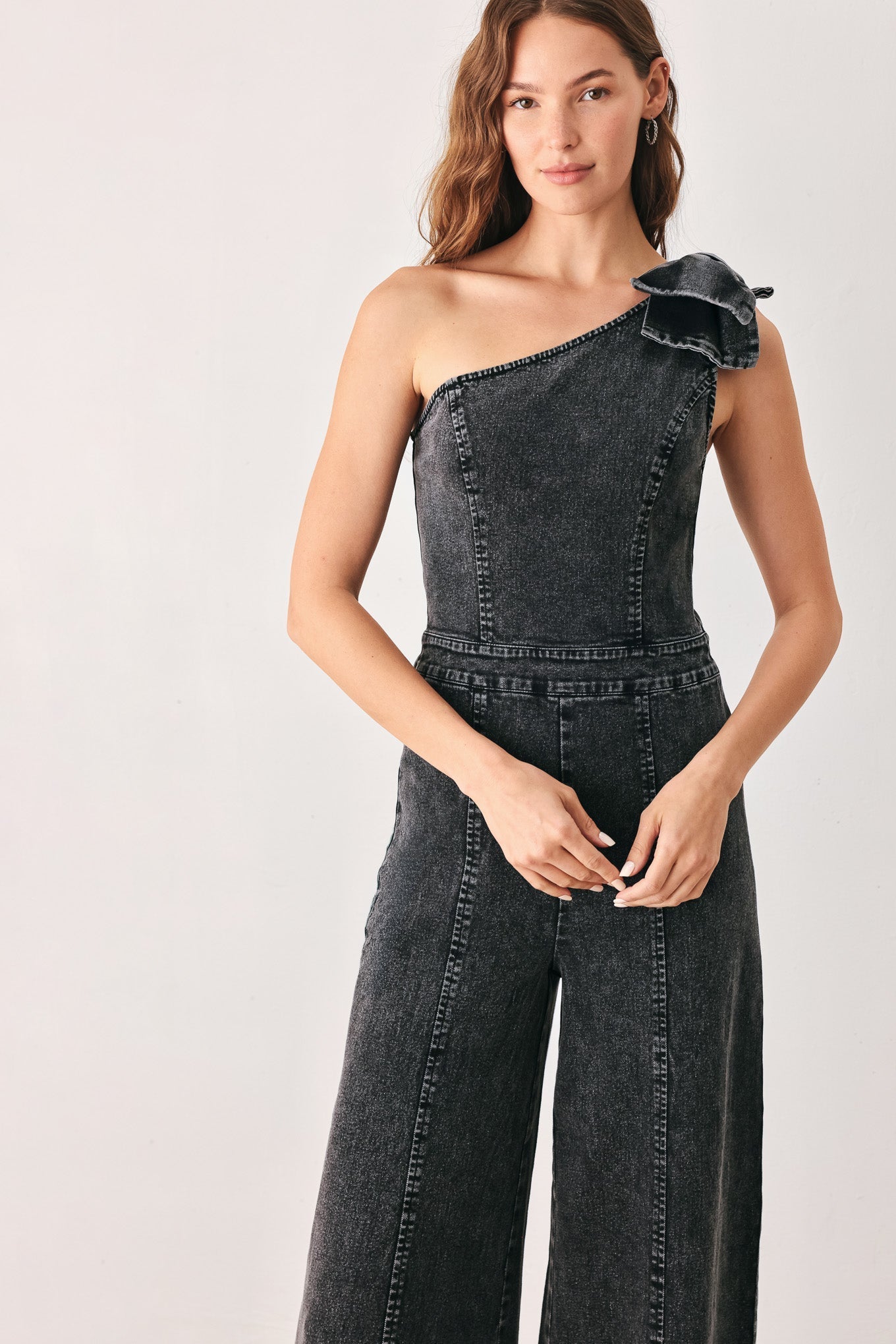 GRAPHITE PETAL EDGE DENIM JUMPSUIT Flying Tomato