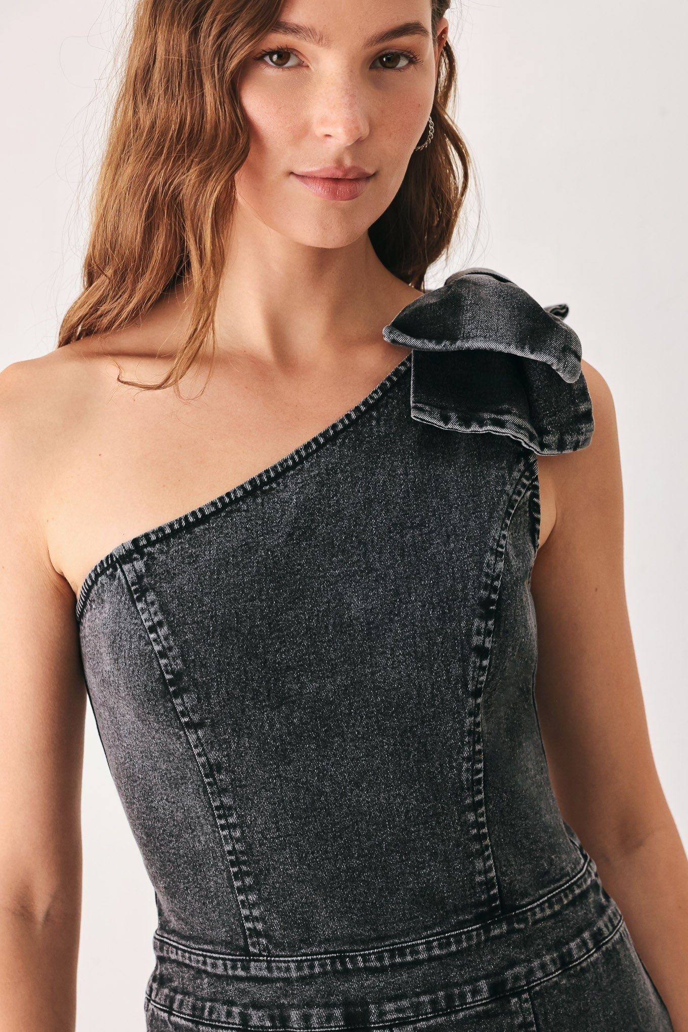 GRAPHITE PETAL EDGE DENIM JUMPSUIT Flying Tomato