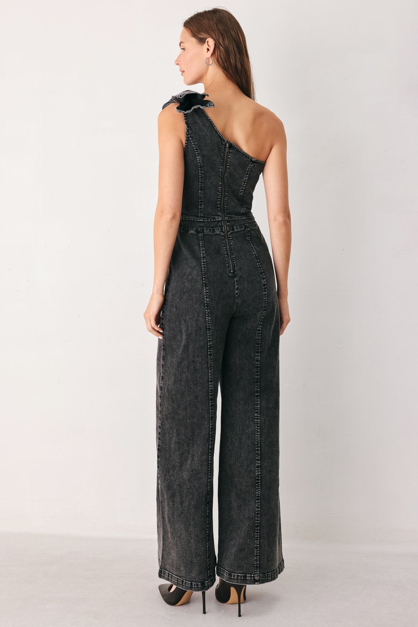 GRAPHITE PETAL EDGE DENIM JUMPSUIT Flying Tomato