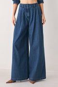 BLUE ECHO PLEATED DENIM WIDE LEG PANTS Flying Tomato