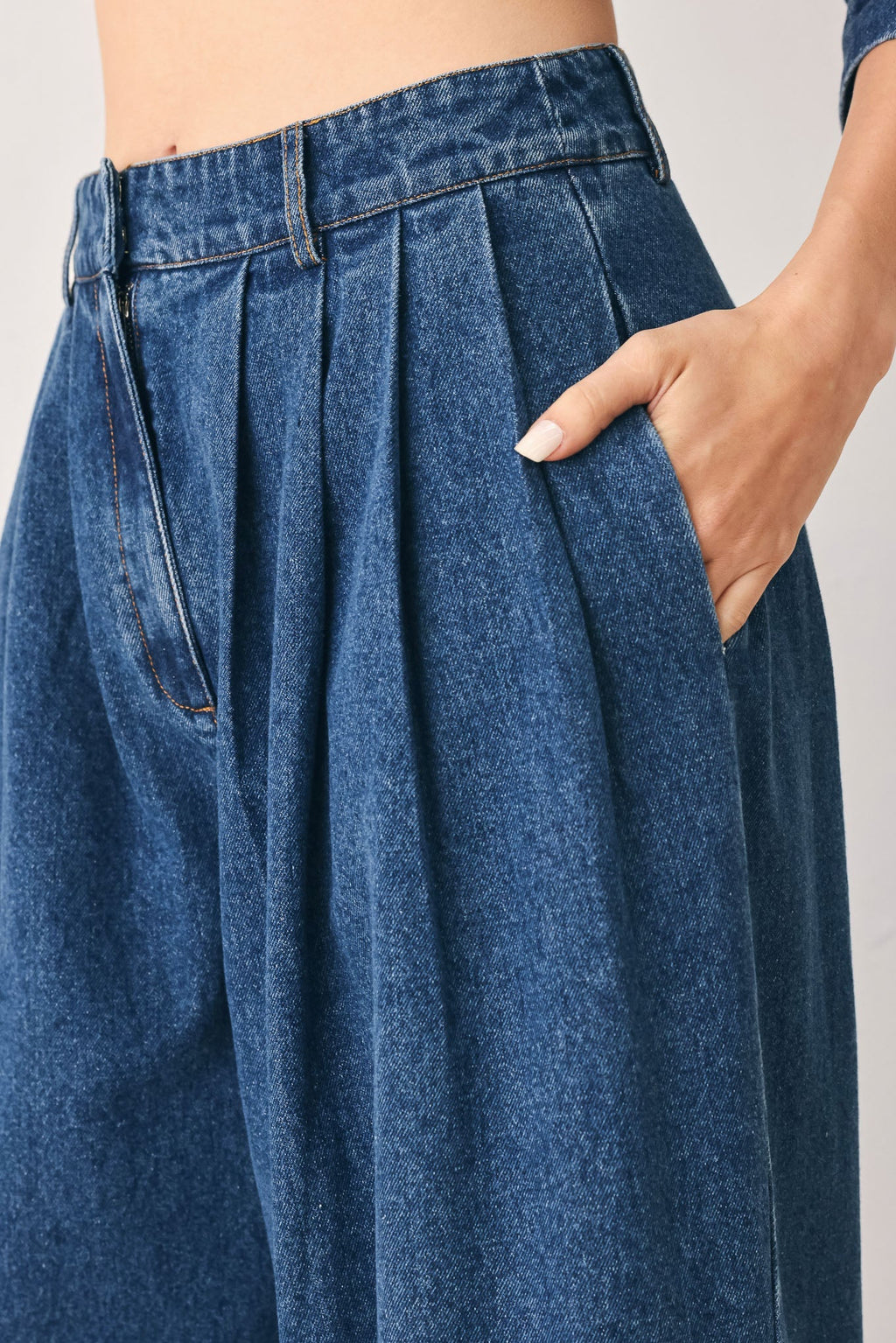 BLUE ECHO PLEATED DENIM WIDE LEG PANTS Flying Tomato