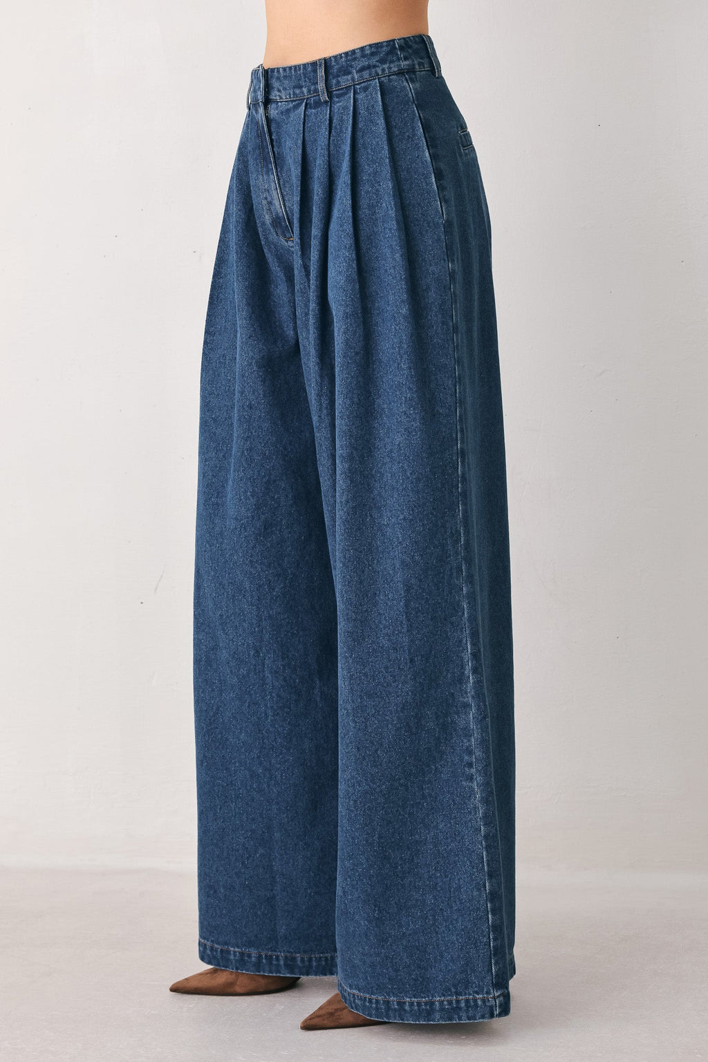 BLUE ECHO PLEATED DENIM WIDE LEG PANTS Flying Tomato