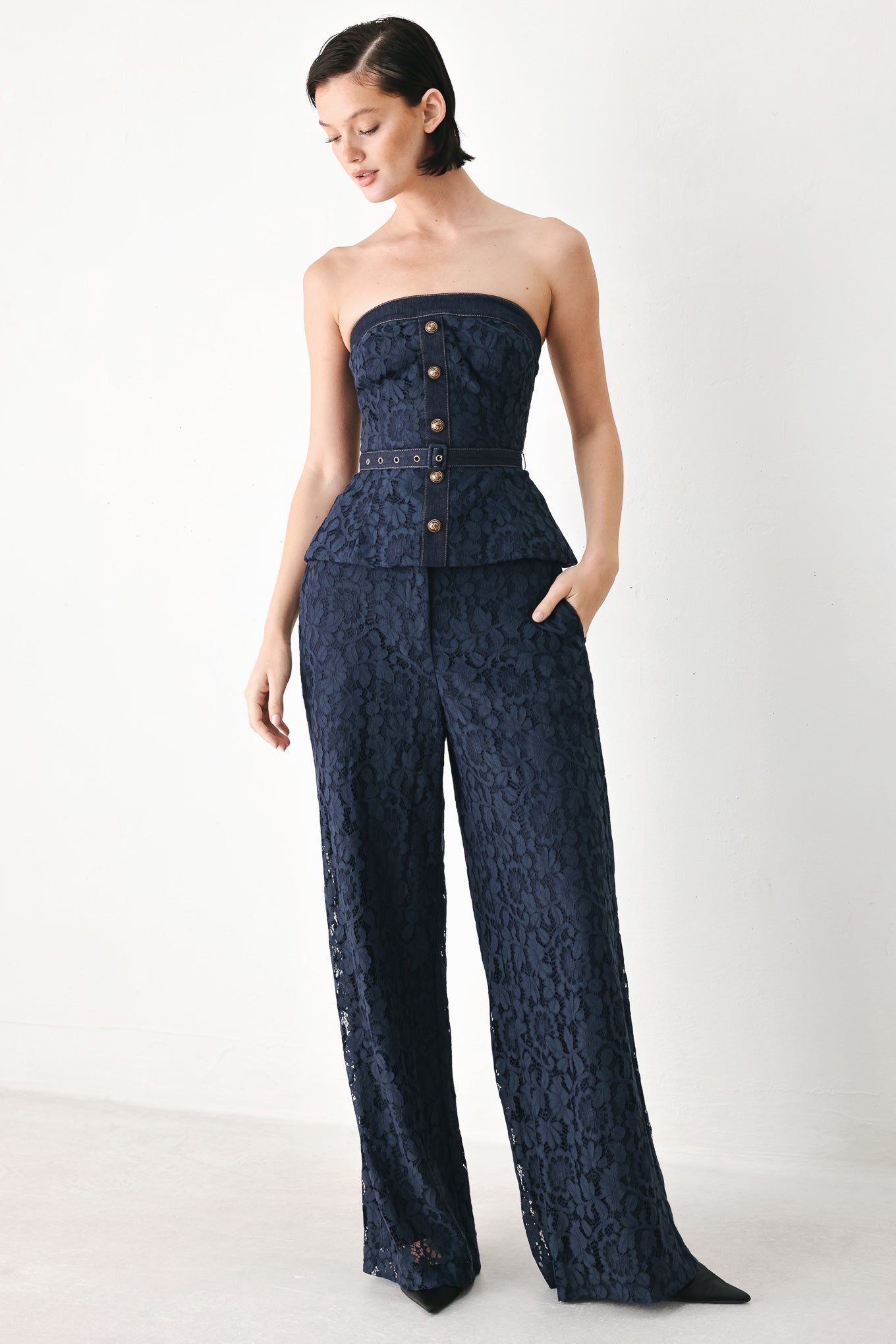 MIDNIGHT PETAL FLOW WOVEN LACE PANTS Flying Tomato