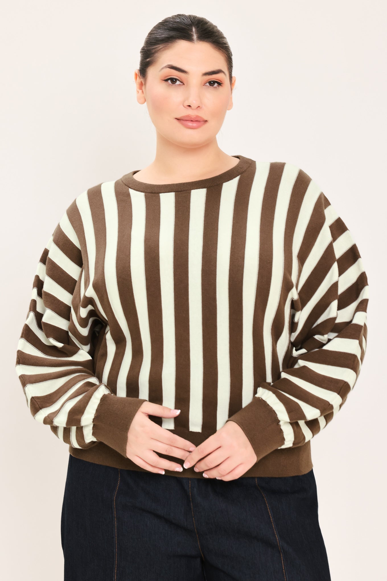 CAPPUCCINO VERTICAL STRIPE KNIT TOP Flying Tomato
