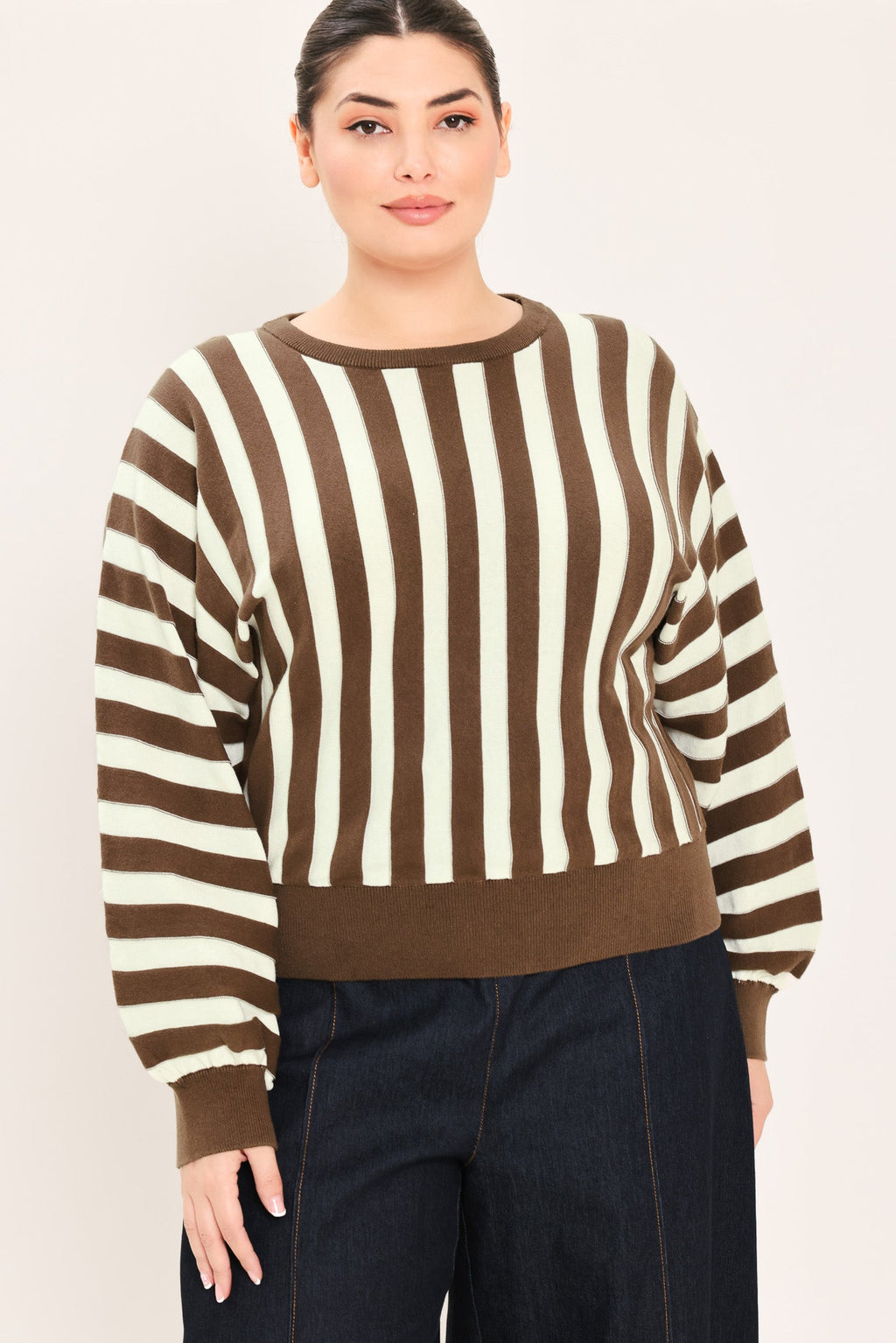 CAPPUCCINO VERTICAL STRIPE KNIT TOP Flying Tomato
