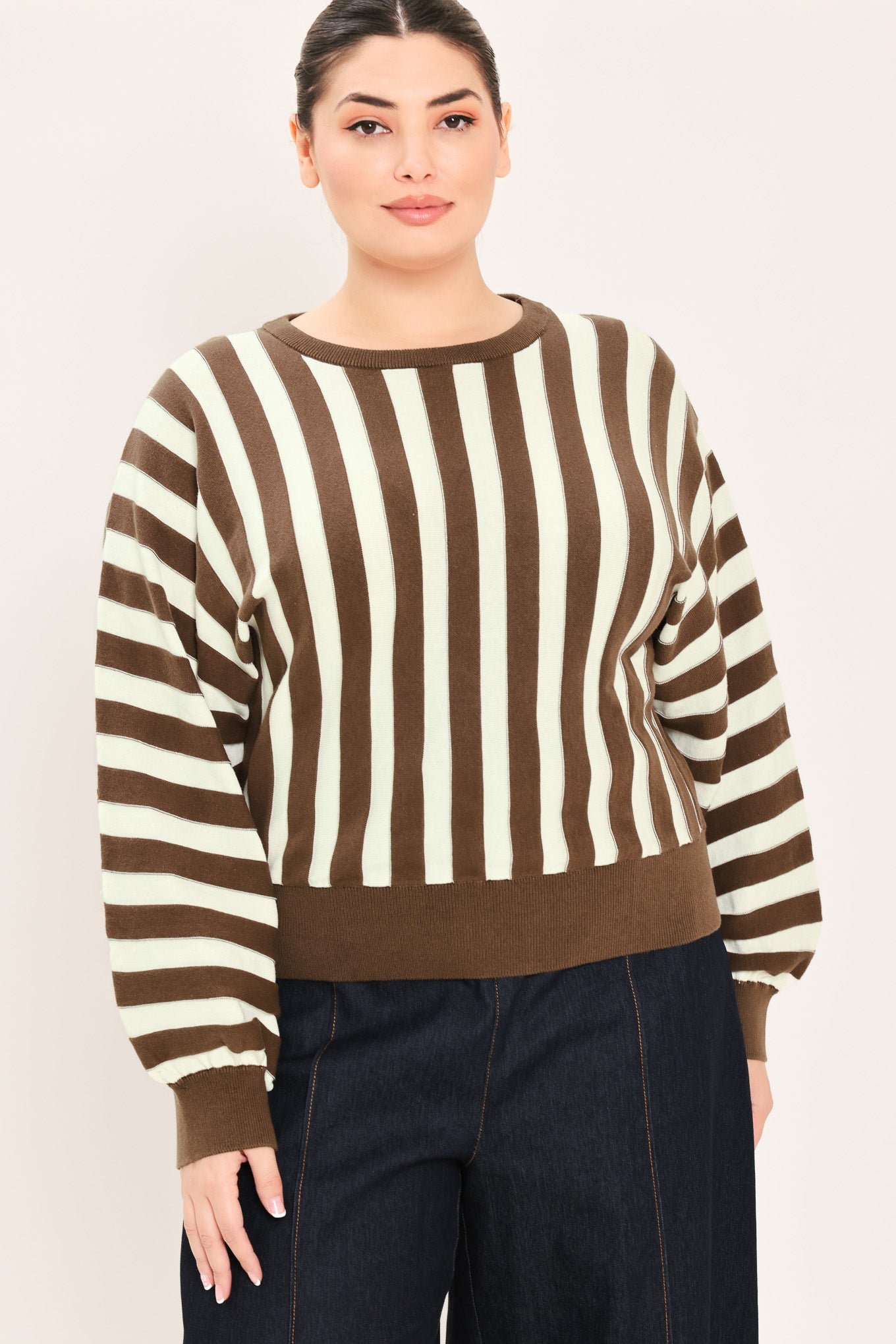 CAPPUCCINO VERTICAL STRIPE KNIT TOP Flying Tomato