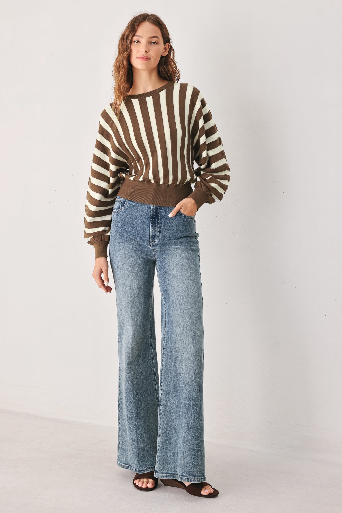CAPPUCCINO VERTICAL STRIPE KNIT TOP Flying Tomato