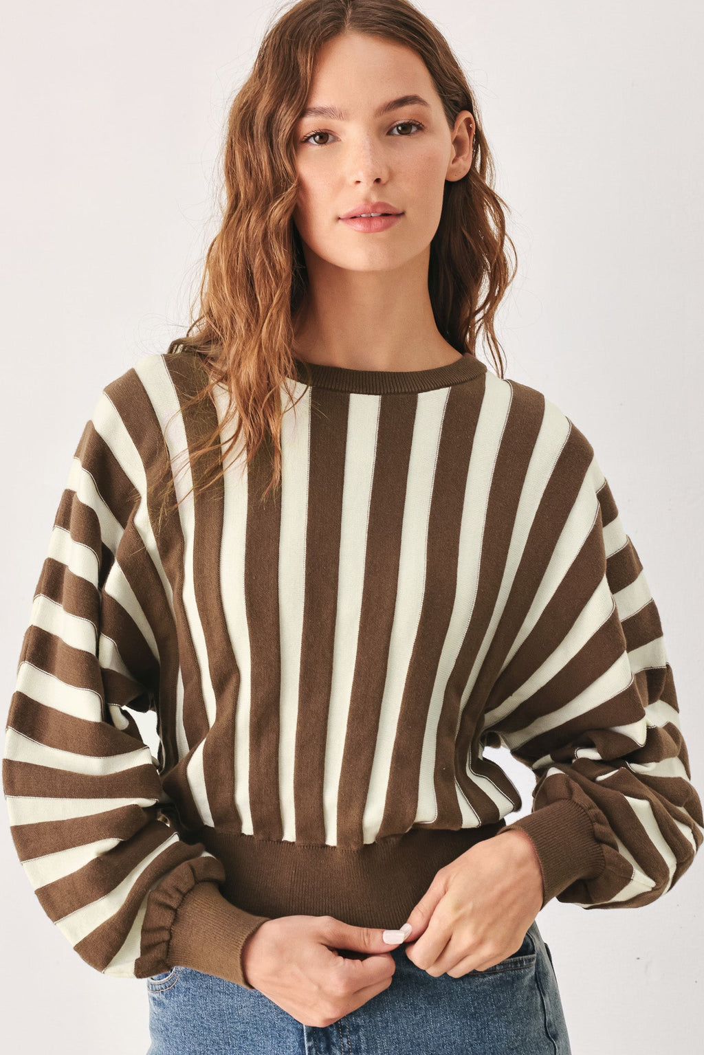 CAPPUCCINO VERTICAL STRIPE KNIT TOP Flying Tomato