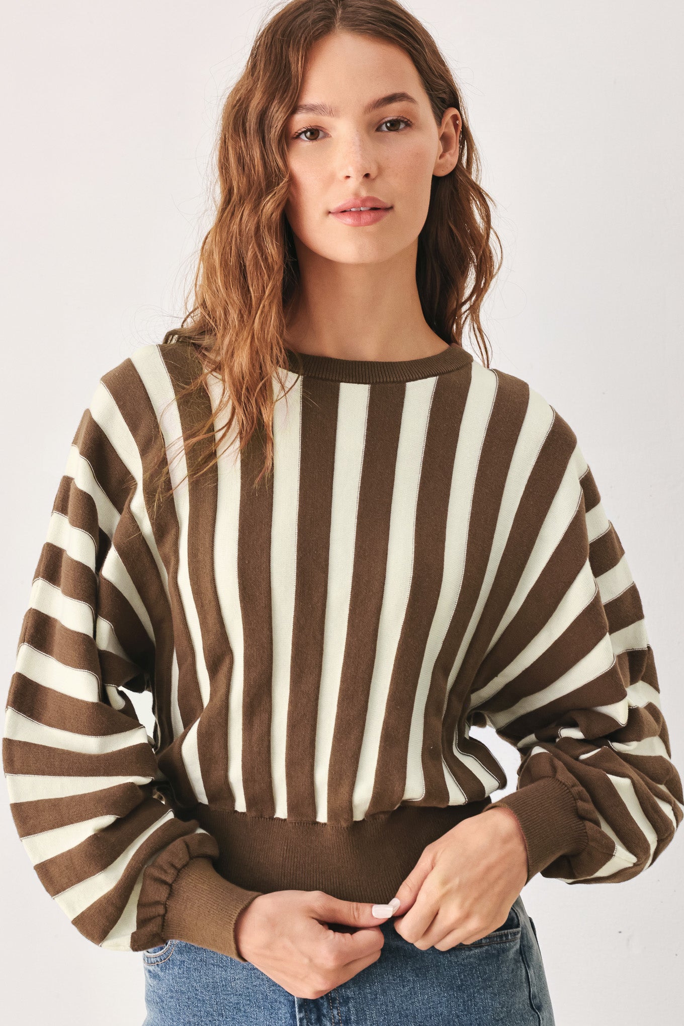 CAPPUCCINO VERTICAL STRIPE KNIT TOP Flying Tomato