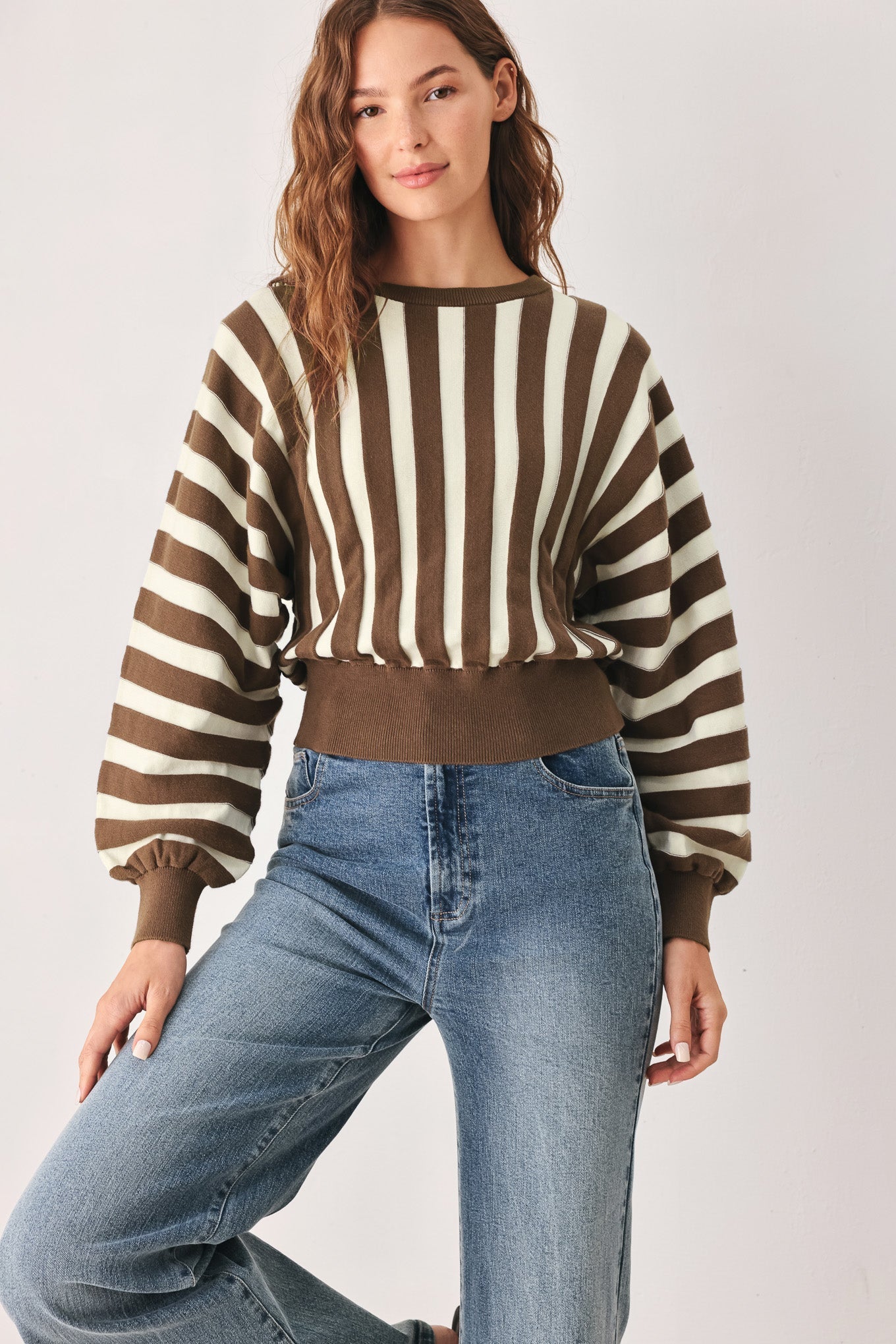 CAPPUCCINO VERTICAL STRIPE KNIT TOP Flying Tomato