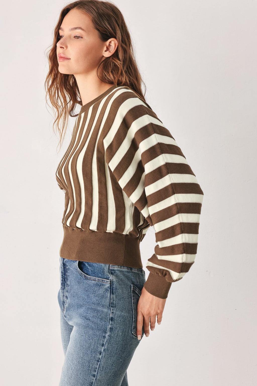 CAPPUCCINO VERTICAL STRIPE KNIT TOP Flying Tomato