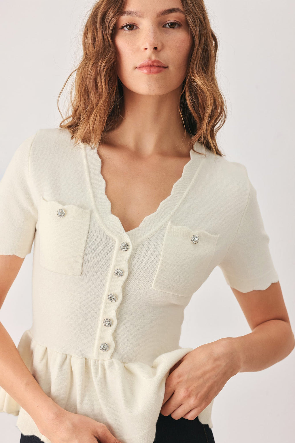 FROSTED CREAM POCKET-DETAIL SWEATER TOP Flying Tomato