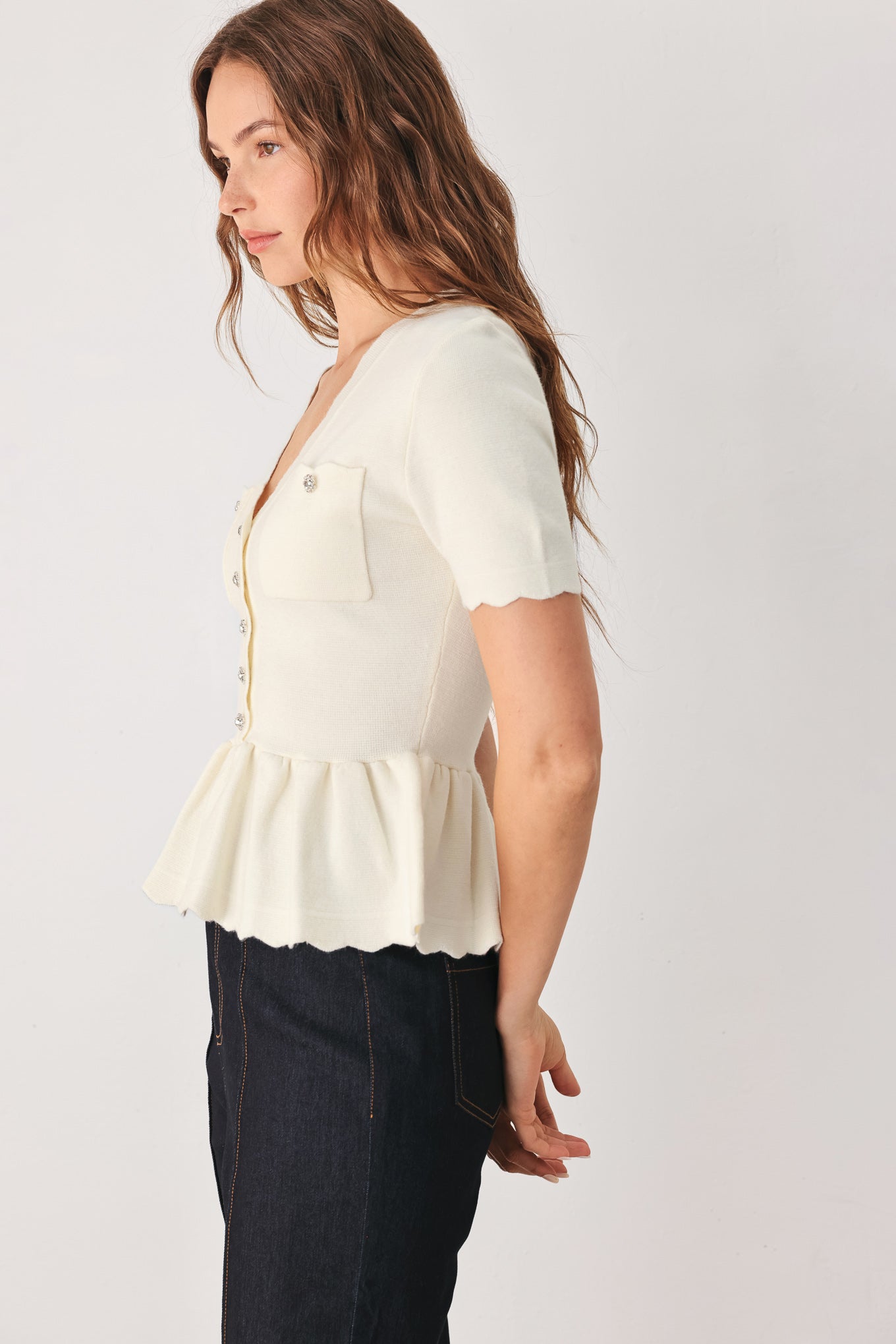 FROSTED CREAM POCKET-DETAIL SWEATER TOP Flying Tomato