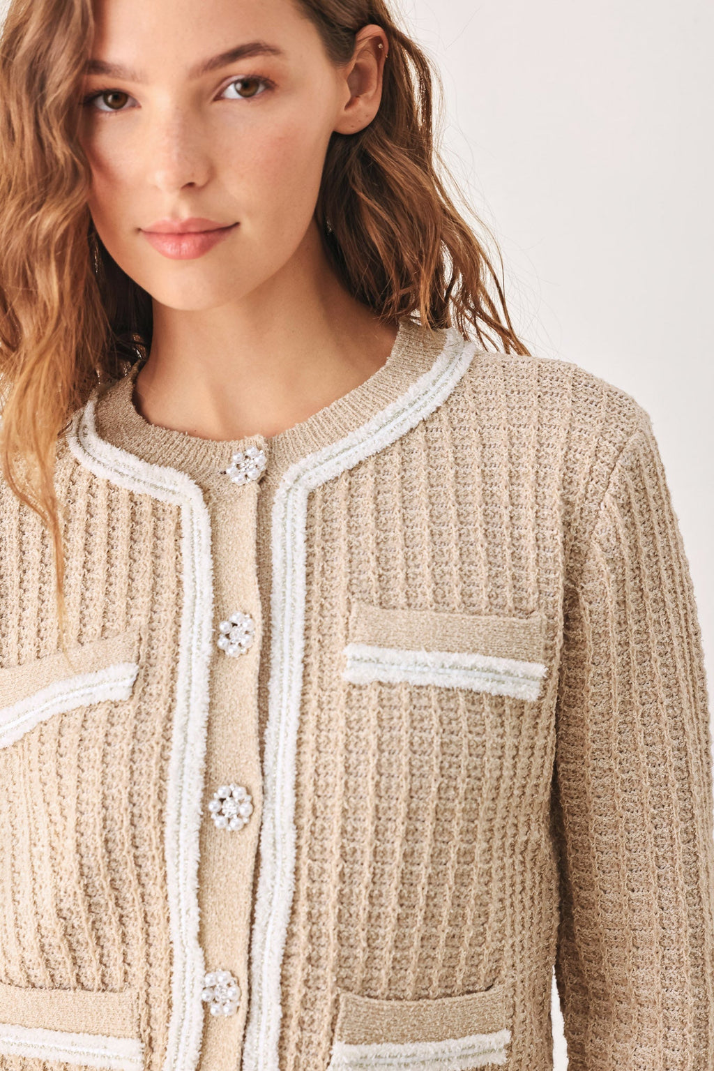 CAMELIA CONTRAST-BORDER CARDIGAN Flying Tomato