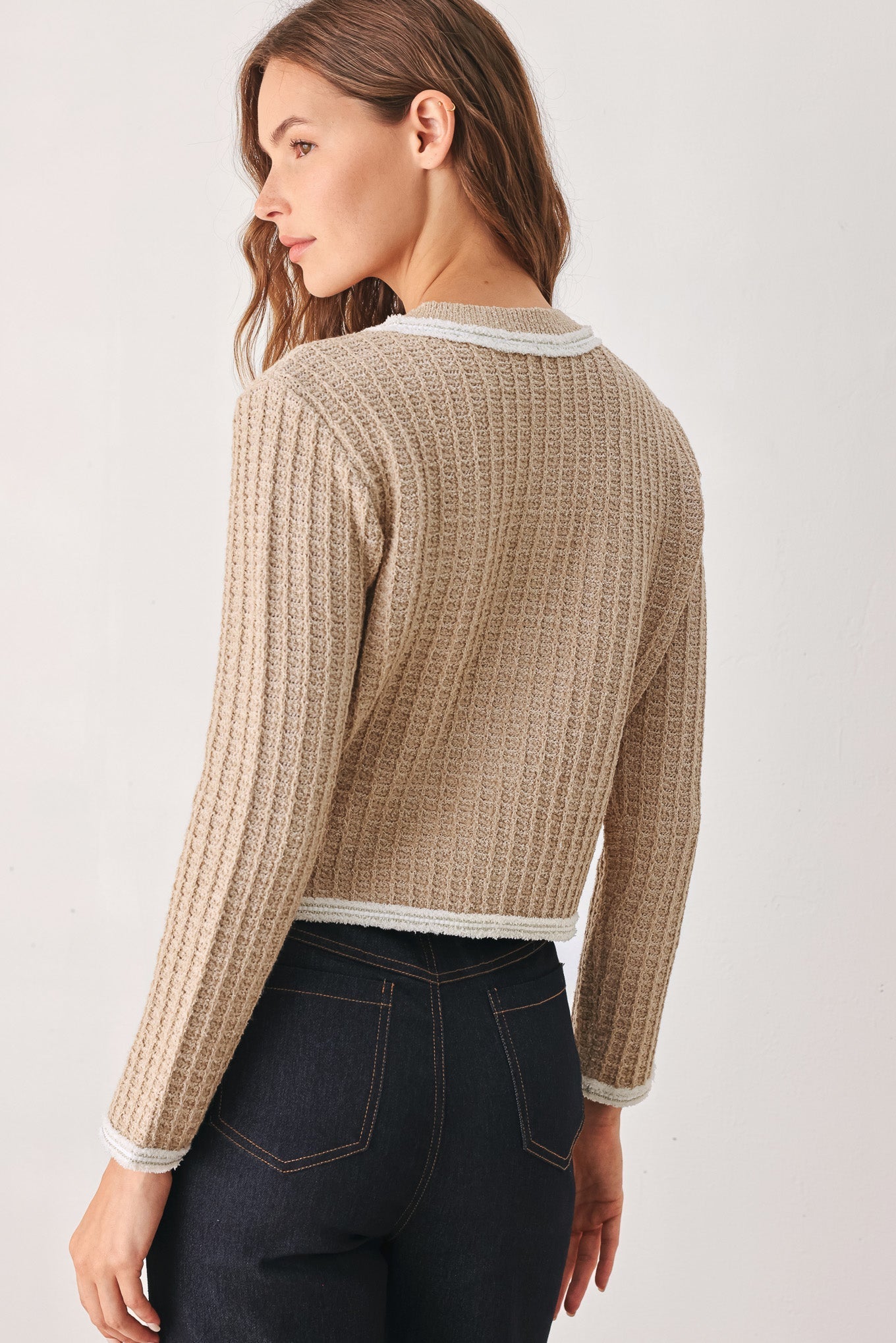 CAMELIA CONTRAST-BORDER CARDIGAN Flying Tomato
