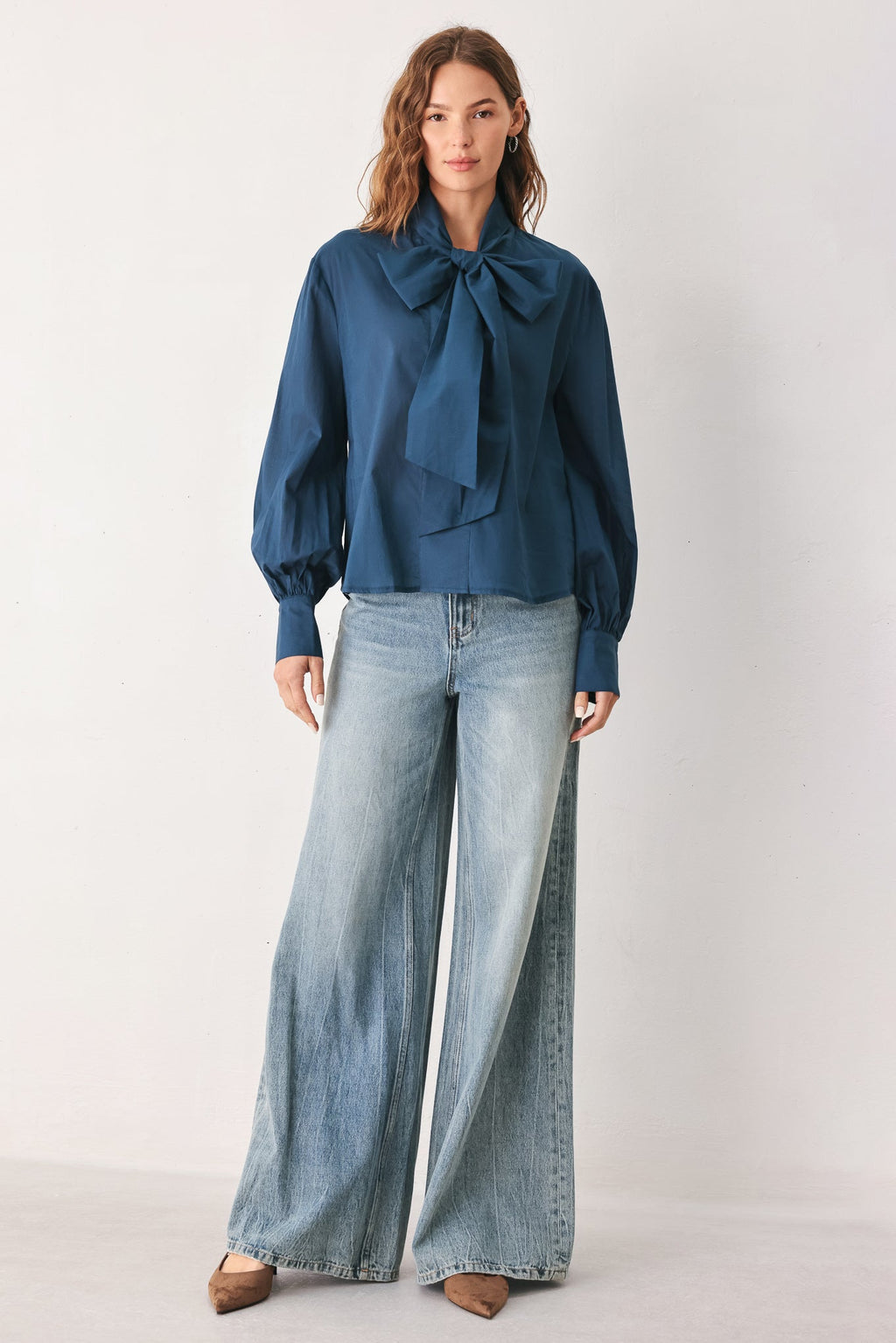 OCEAN INK PUSSY-BOW WOVEN TOP Flying Tomato