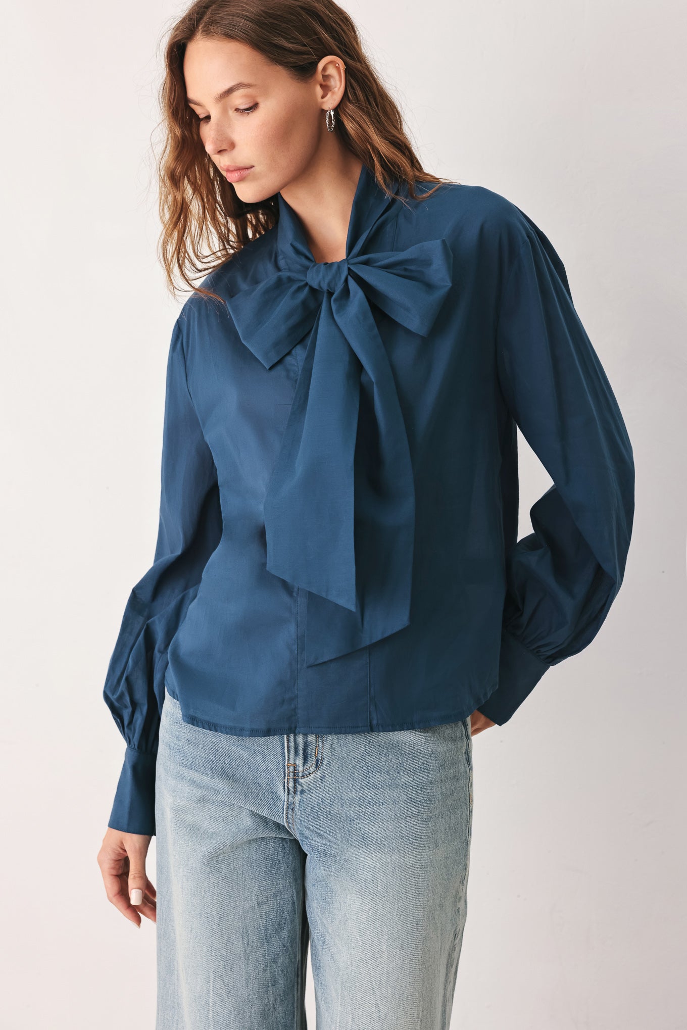 OCEAN INK PUSSY-BOW WOVEN TOP Flying Tomato