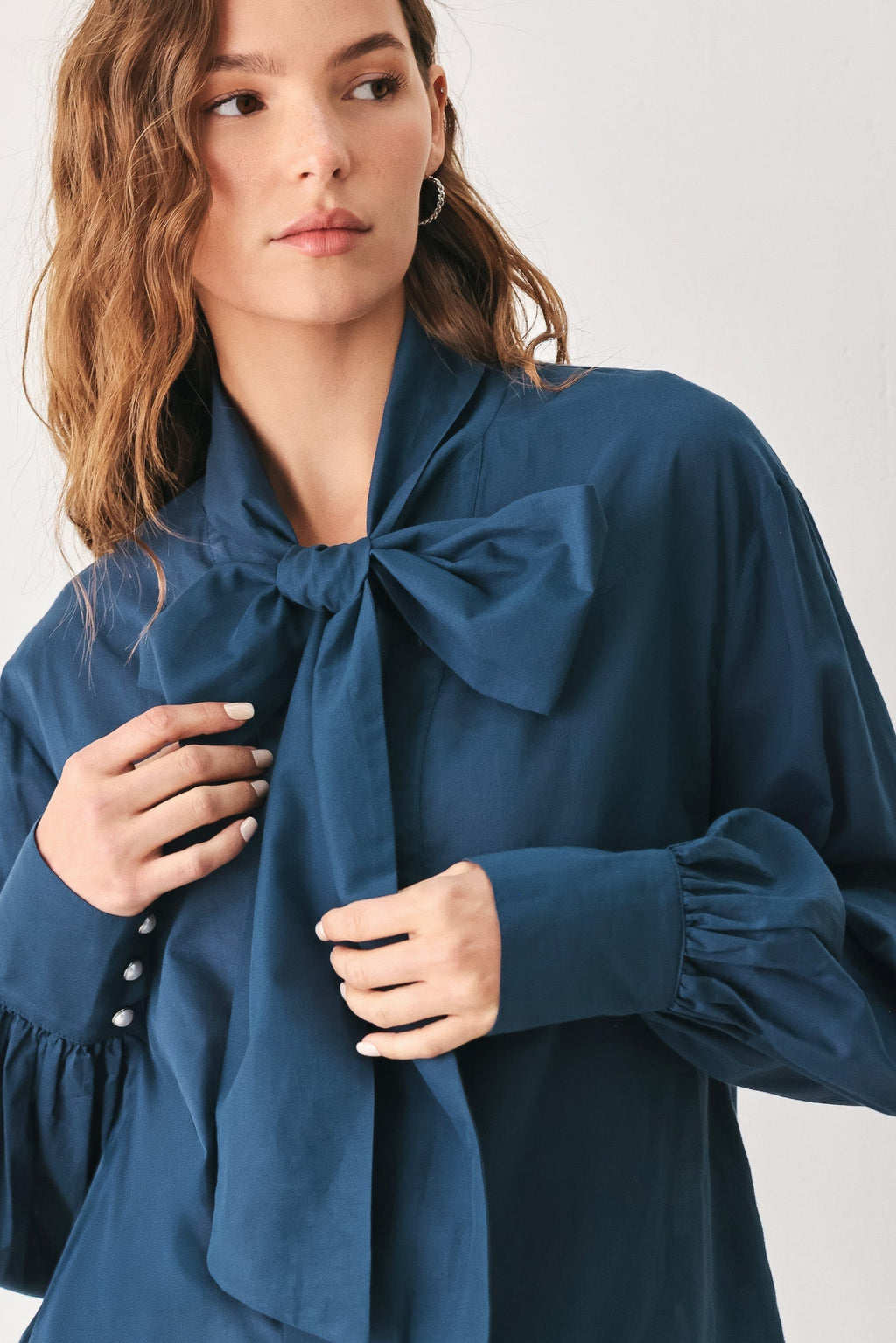 OCEAN INK PUSSY-BOW WOVEN TOP Flying Tomato