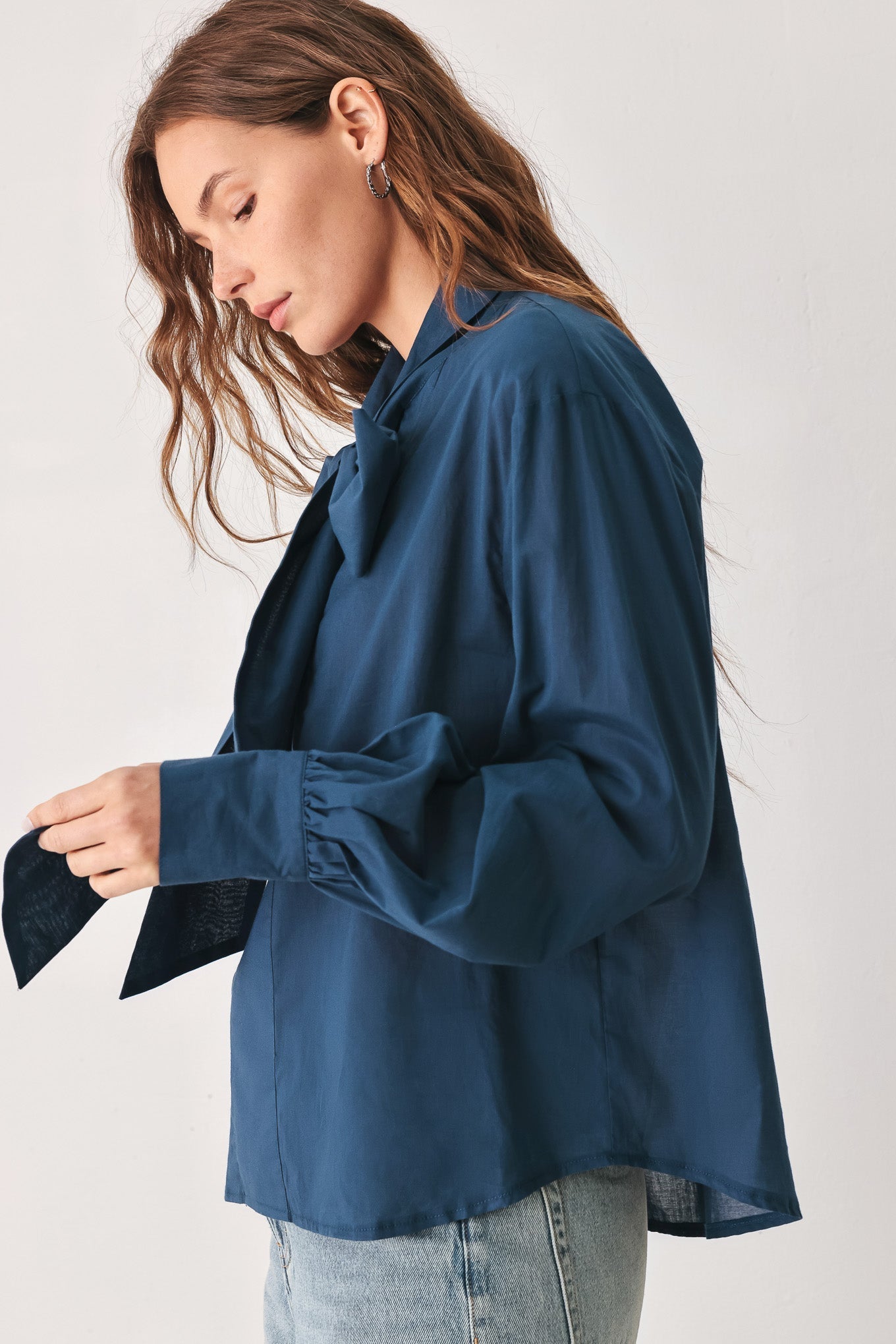 OCEAN INK PUSSY-BOW WOVEN TOP Flying Tomato